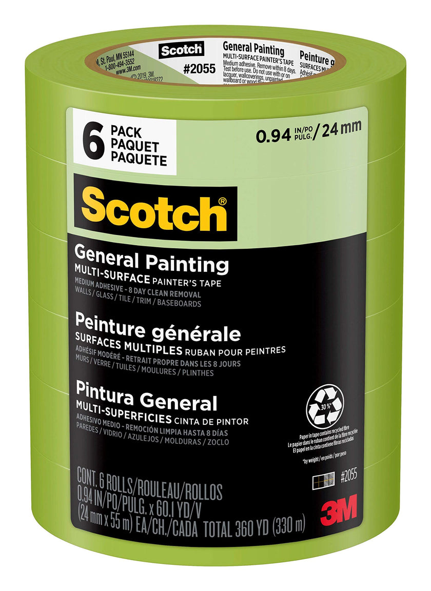 Scotch Painter's Tape, Green Masking Tape for General Painting, 24 Mm (6 Rolls) - 2055 🍁 All In One Marketplace Canada