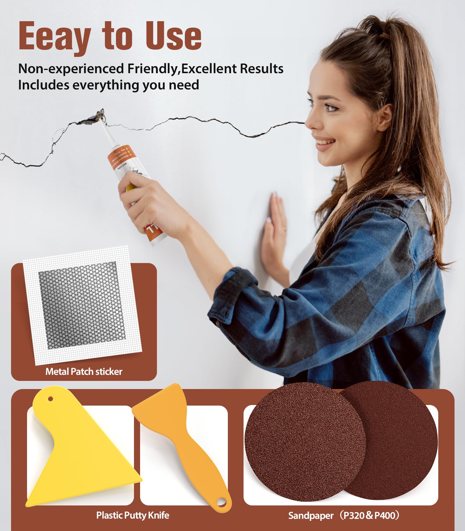 Drywall Repair Kit, Spackle, Wall Hole Filler, 2 Pack Spackling with Putty Knife, Patch, Sandpaper, Small Wall Hole Repair Project for Walls, Plasterboard, Ceilings, Apartments Indoor Outdoor 🍁 All In One Marketplace Canada
