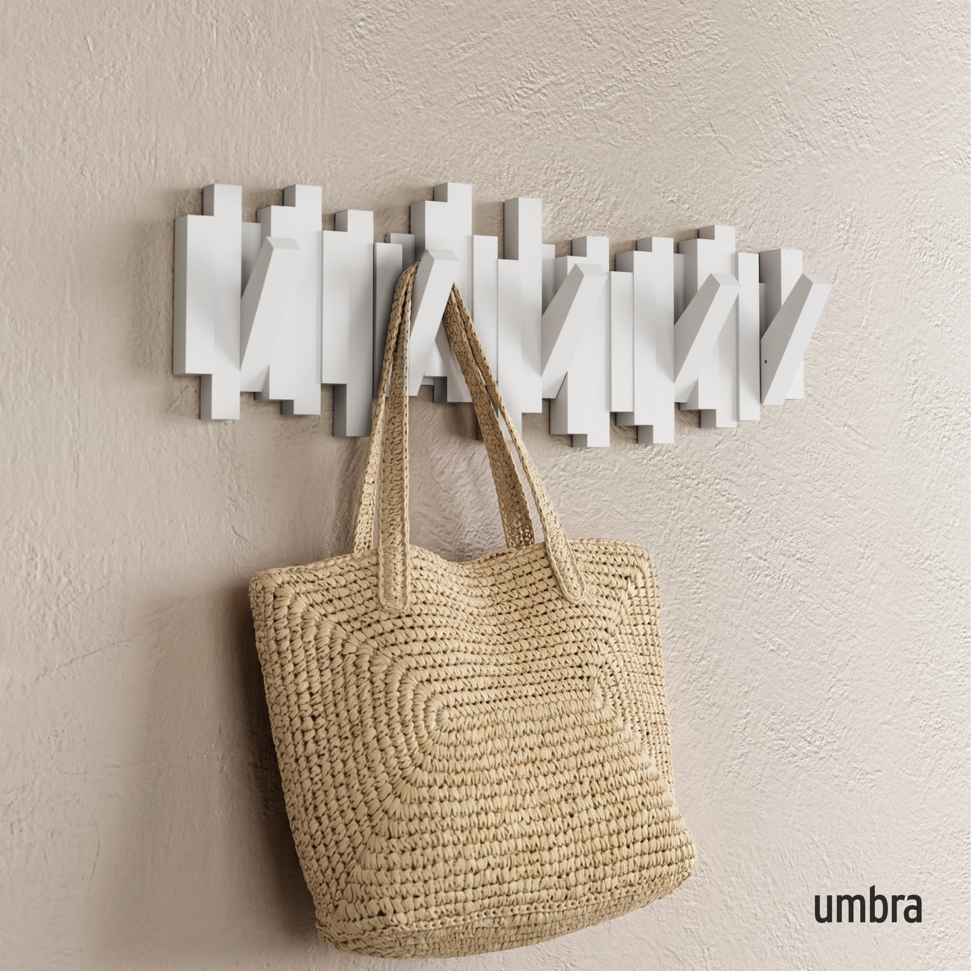 Umbra Sticks Wall-Mounted Coat Rack Rail Hook with 5 Retractable Pegs – Modern, Space-Saving Storage Organizer, White 🍁 All In One Marketplace Canada