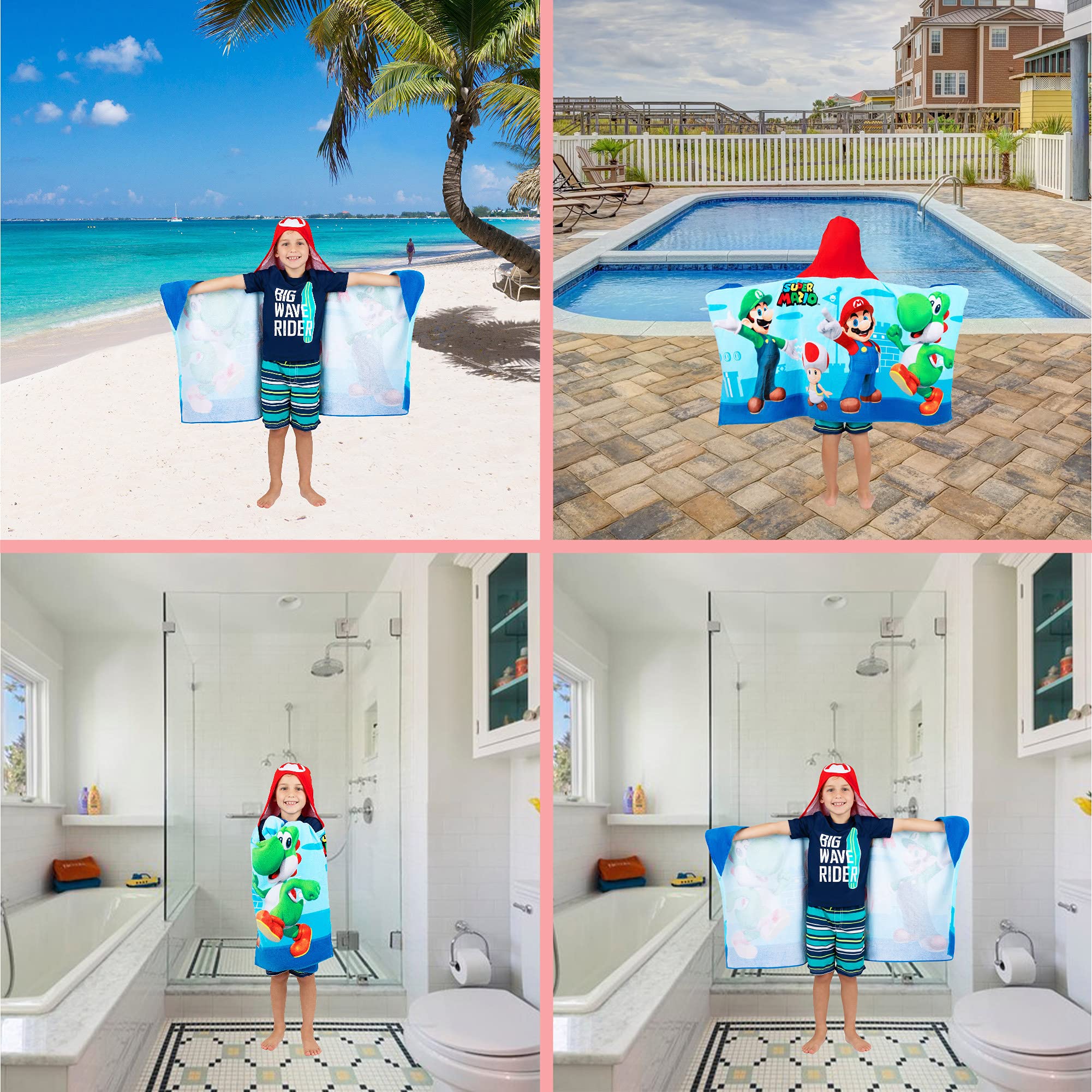 Franco Kids Bath and Beach Super Soft Cotton Hooded Towel Wrap, 24 in x 50 in, Super Mario 🍁 All In One Marketplace Canada