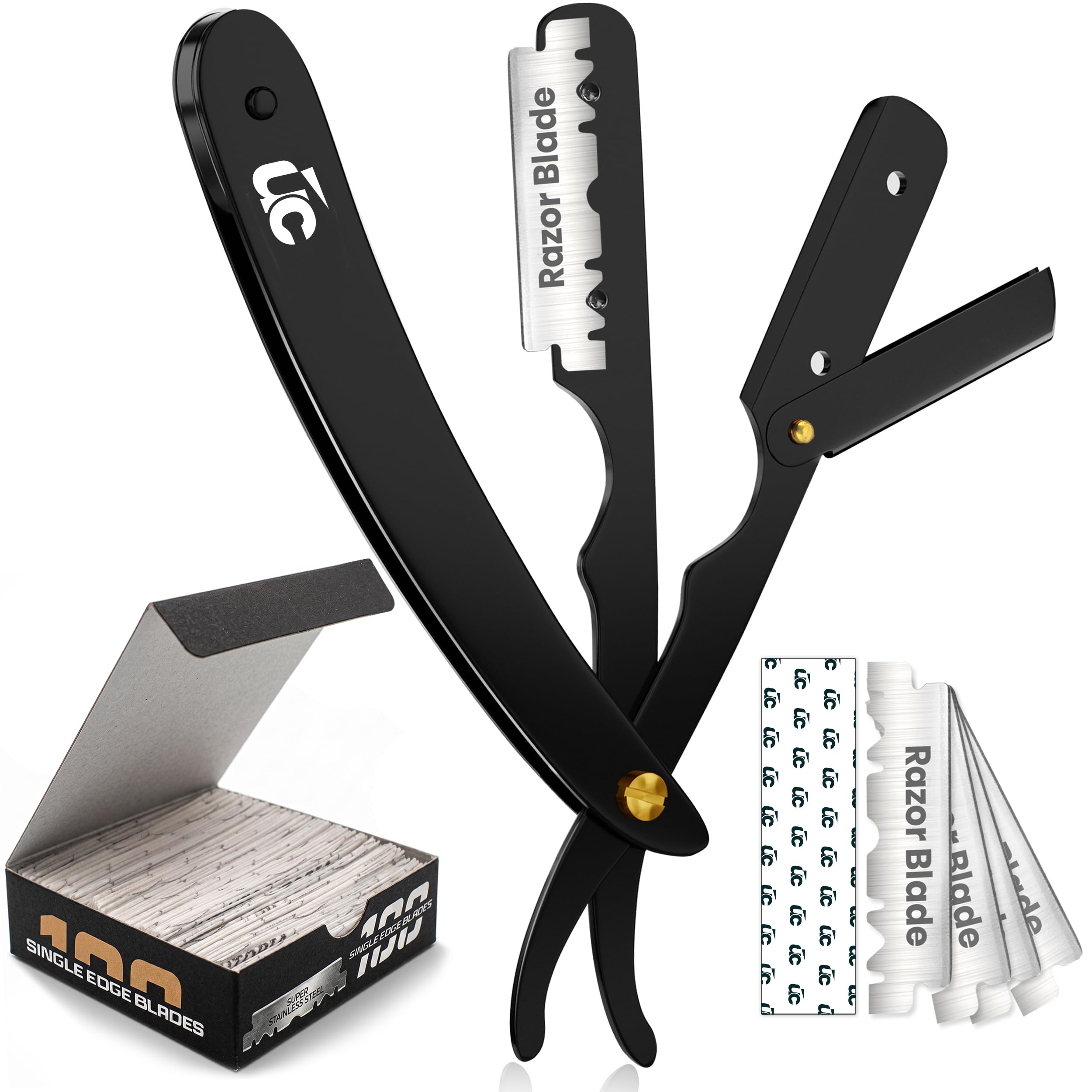 Utopia Care Professional Barber Straight Edge Razor, 100-Pack Razor Blades, Stainless Steel Safety Razor, Barber Shaving Accessories - Black 🍁 All In One Marketplace Canada