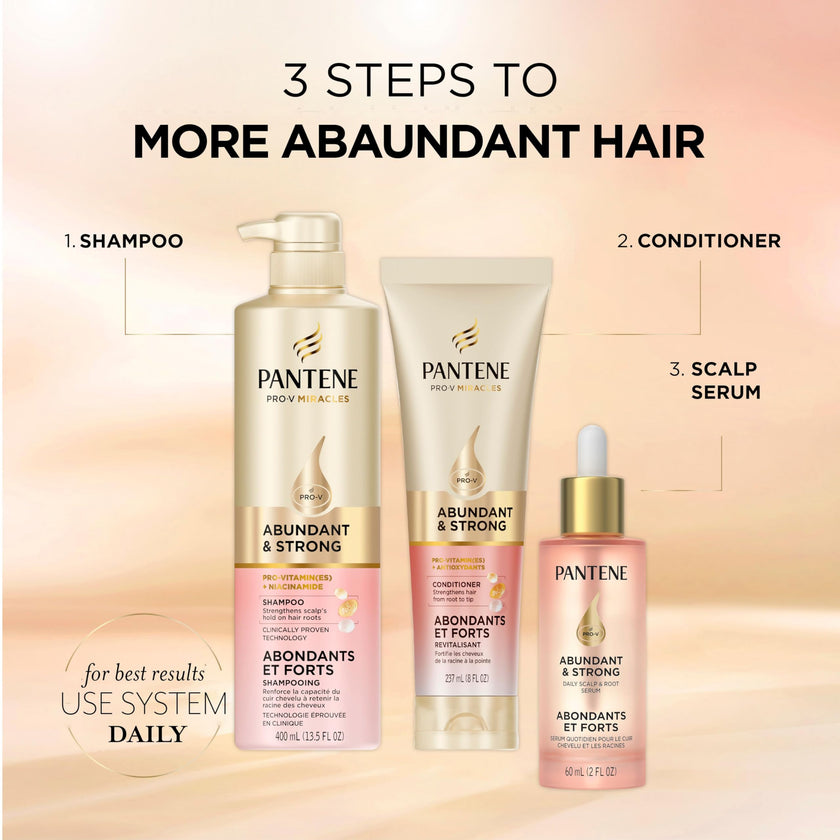 Pantene Abundant & Strong 3-Step System, Shampoo (400 ml), Conditioner (236 ml), Serum (60 ml), Strengthens at the Root, 3 Count 🍁 All In One Marketplace Canada