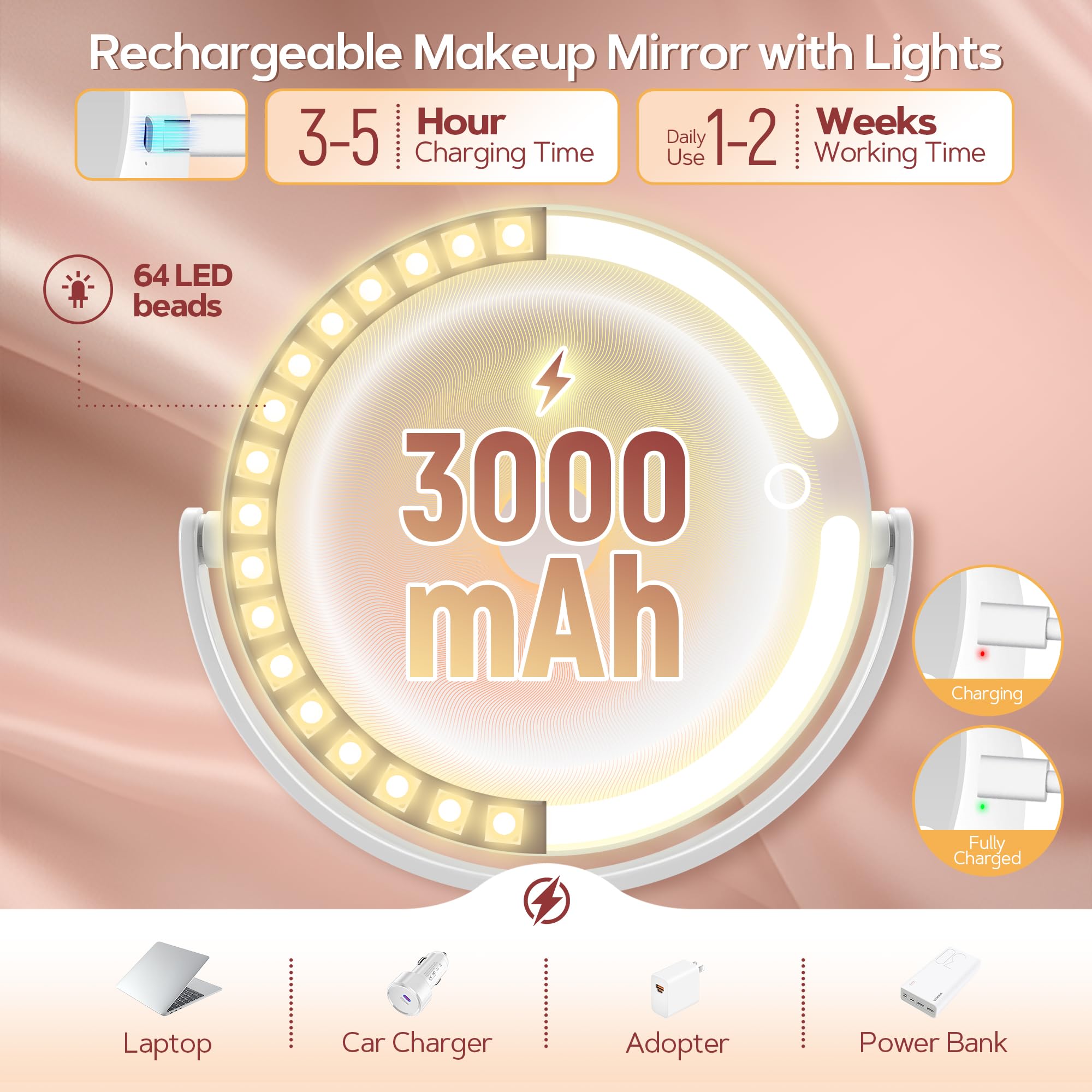 B Beauty Planet Makeup Mirror with Lights, Lighted Magnifying Mirror 30X with 3 Lighting and Adjustable Brightness, 2-Sided Height Adjustable Vanity Mirror for Bathroom, Women Gifts for Mom 🍁 All In One Marketplace Canada