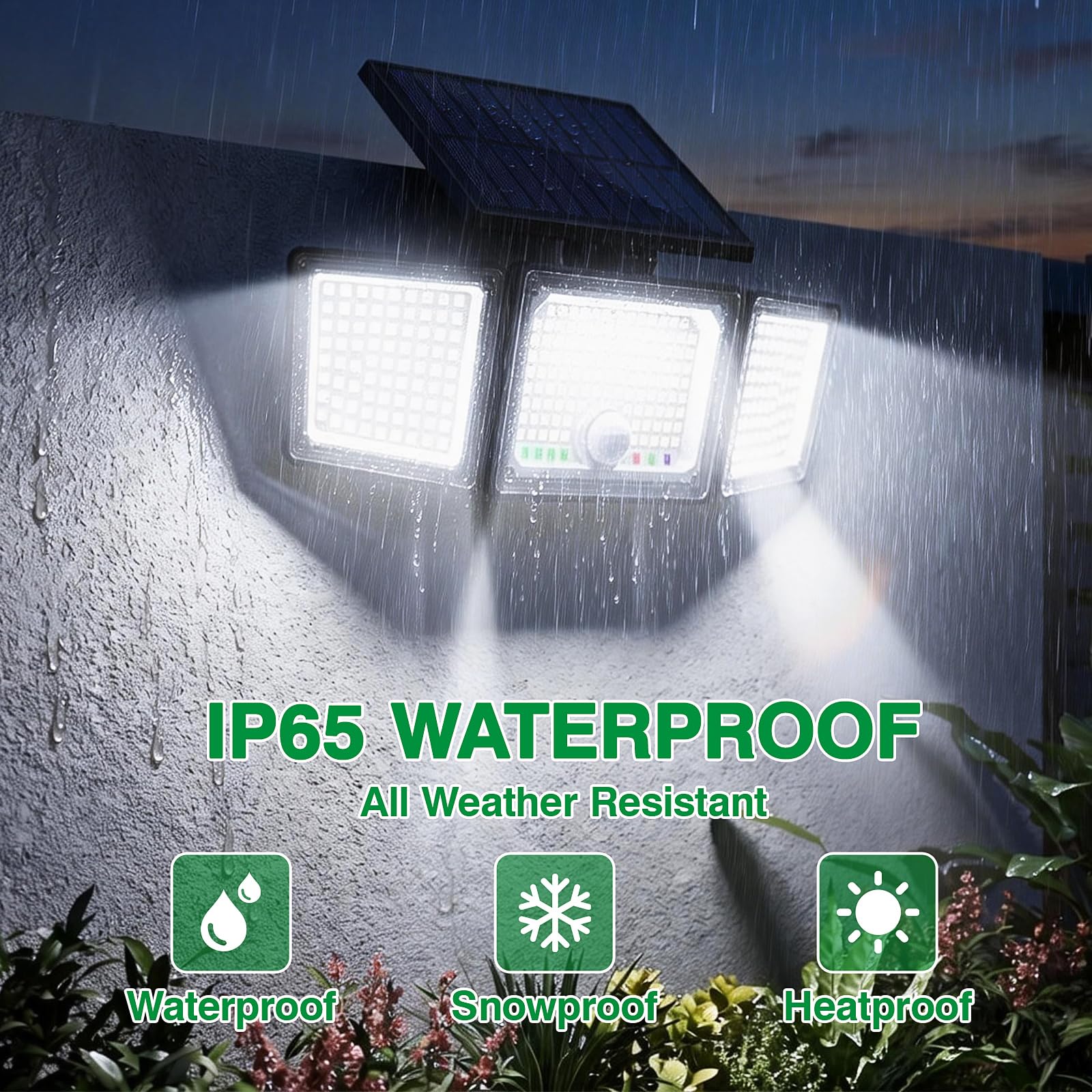 Solar Motion Sensor Light Outdoor, 2500LM 286 LED Solar Outdoor Lights with Power Display & Mode Indicators - 6500K Adjustable 3-Head Flood Light, IP65 Waterproof for Garden, Garage, Yard - 2 Pack 🍁 All In One Marketplace Canada