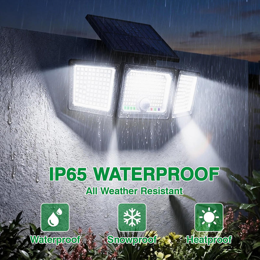 Solar Motion Sensor Light Outdoor, 2500LM 286 LED Solar Outdoor Lights with Power Display & Mode Indicators - 6500K Adjustable 3-Head Flood Light, IP65 Waterproof for Garden, Garage, Yard - 2 Pack 🍁 All In One Marketplace Canada