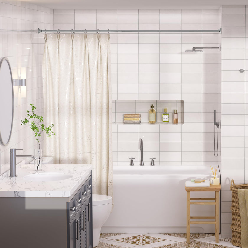 Shower Curtain Rod 30 to 76 Inches, 1 Inch Adjustable Spring Tension Stainless Steel Shower Rod No Drill for Bathroom, Closet, Window, Room Divider, Never Rust, Non Slip, Chrome 🍁 All In One Marketplace Canada