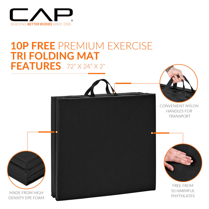 CAP Barbell Folding Exercise Mat – Durable, Anti-Tear, Thick Padding for Fitness, Aerobics, Gymnastics & Home Workouts. 72