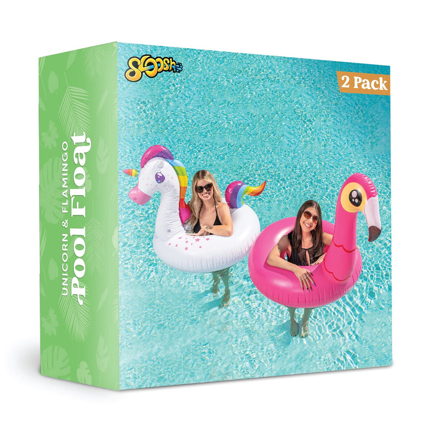JOYIN 2-Pack Flamingo Unicorn Pool Float - Fun Beach Floaties, Inflatable Swimming Pool Tubes Party Toys, Lake Beach Floaty Swim Rings Summer Pool Raft Lounger for Adults & Kids 🍁 All In One Marketplace Canada