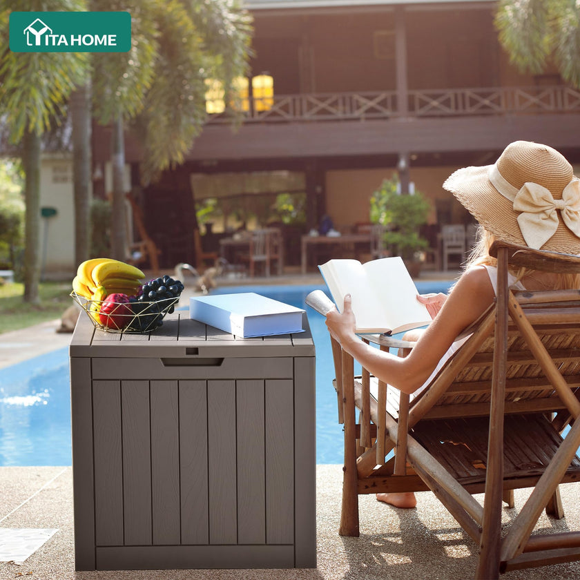 YITAHOME 31 Gallon Outdoor Storage Deck Box, Waterproof Resin Package Delivery and Storage Box with Lockable Lid for Patio Furniture Cushions, Pool Accessories, Garden Tools, Taupe 🍁 All In One Marketplace Canada