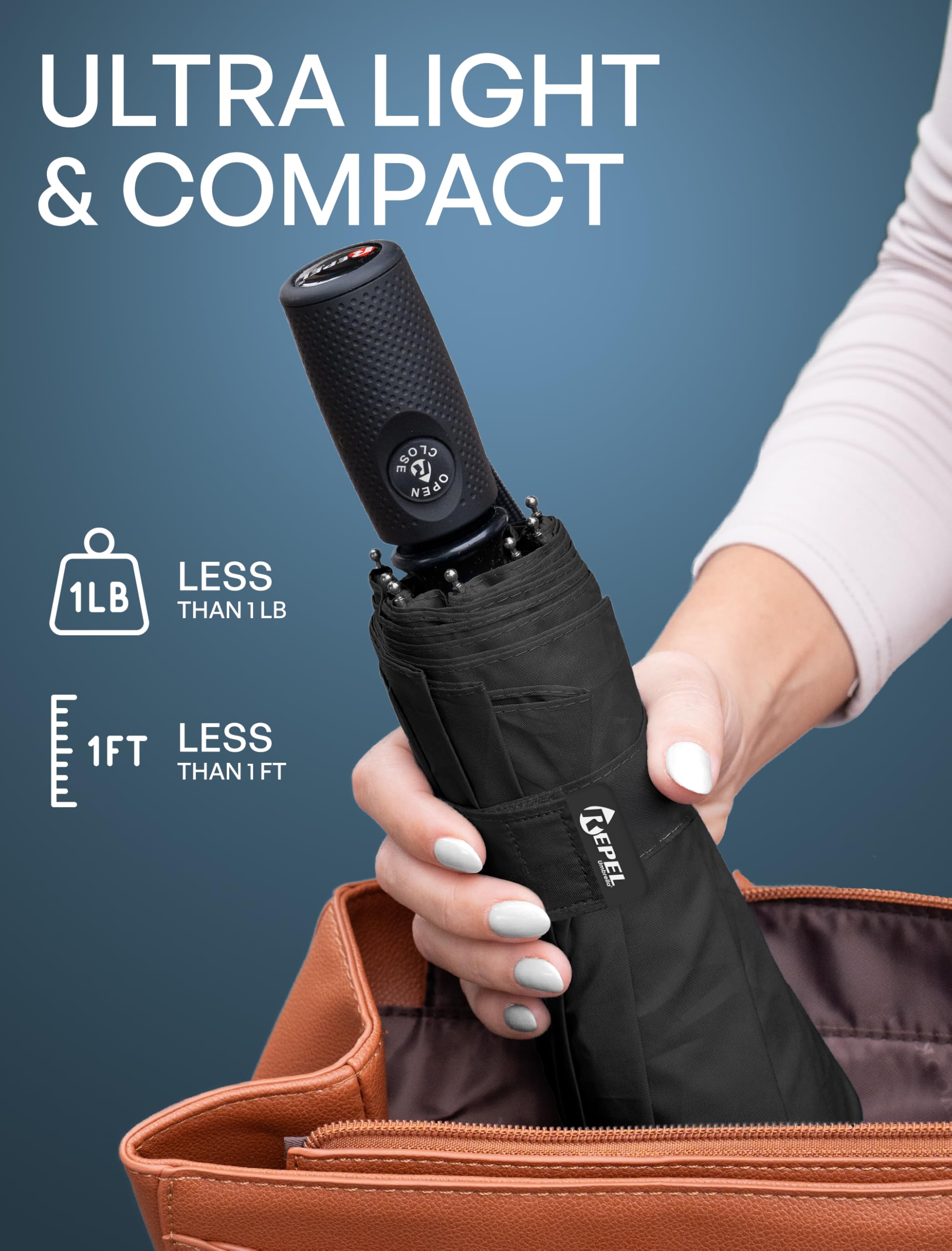 Repel Windproof Travel Umbrella - Compact & Withstands Winds up to 100MPH, Strongest Premium Auto Folding Umbrella for Rain and Sun - Durable, Light & Portable for Women & Men, Fits Backpack & Cars 🍁 All In One Marketplace Canada