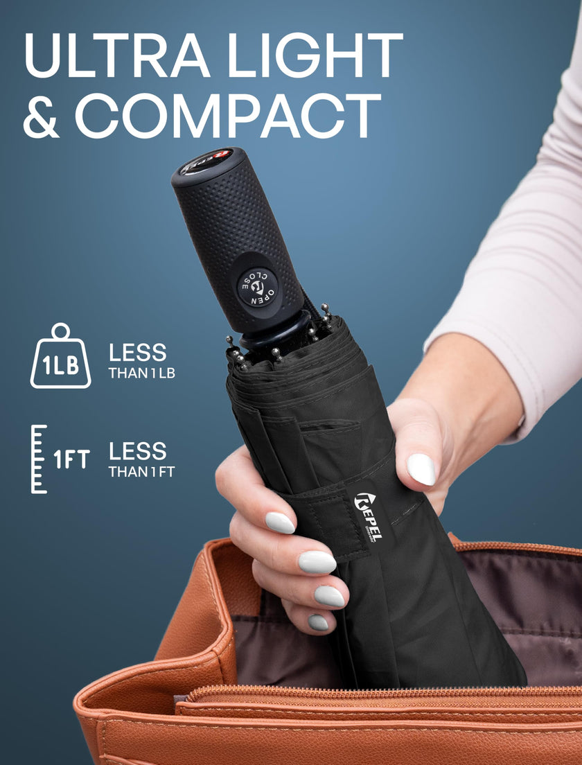 Repel Windproof Travel Umbrella - Compact & Withstands Winds up to 100MPH, Strongest Premium Auto Folding Umbrella for Rain and Sun - Durable, Light & Portable for Women & Men, Fits Backpack & Cars 🍁 All In One Marketplace Canada