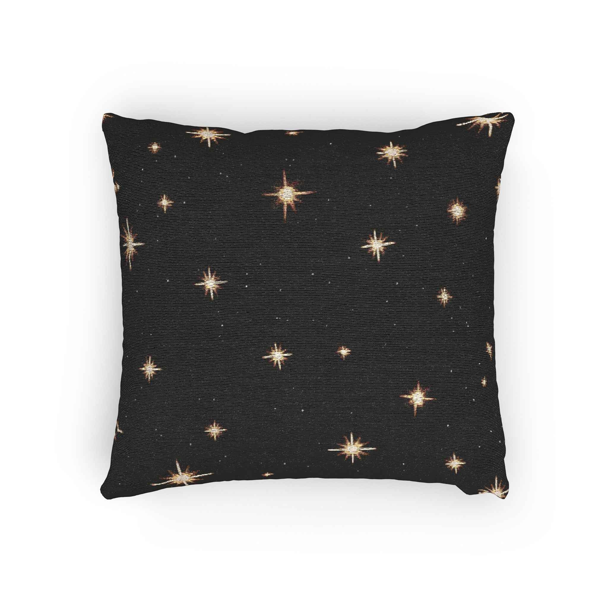 Starry Night Sparkle Woven Pillow | Black Cross-Stitch Stars