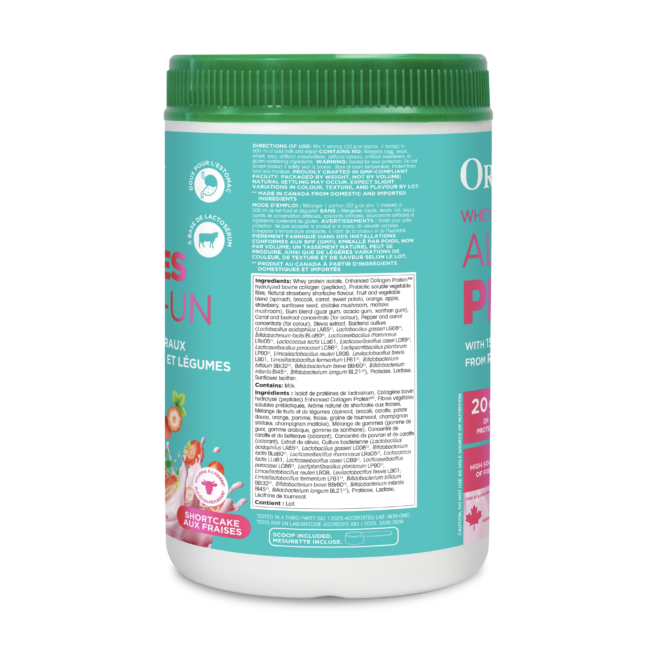 Organika All-in-One Strawberry Shortcake Protein Powder with 20g Protein,15 Vitamins & Minerals from Real Fruits & Veggies,5 Billion CFU Probiotics,4g Prebiotic Fiber, Digestive Enzymes,1g Sugar- 640g 🍁 All In One Marketplace Canada