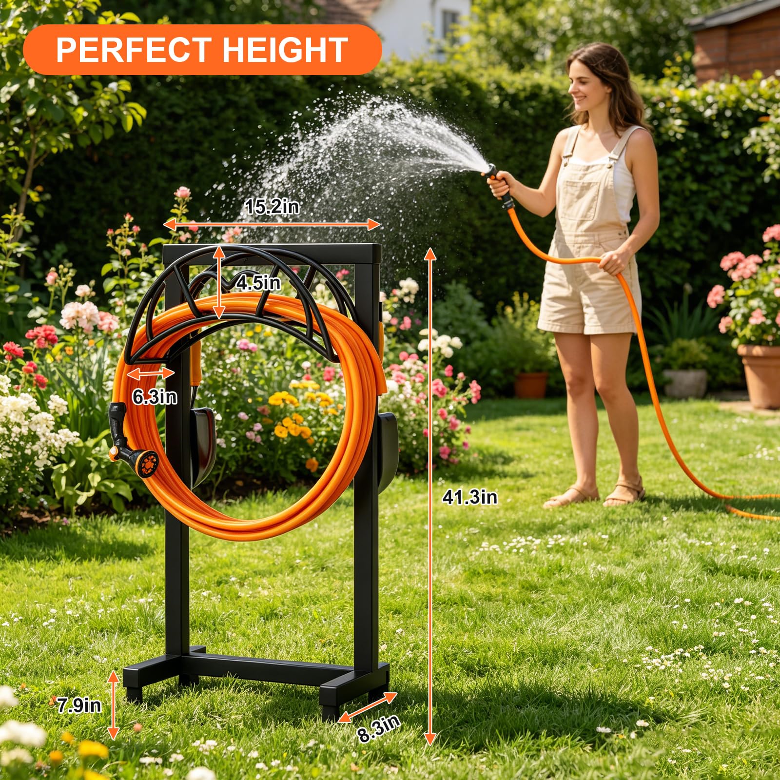 Garden Hose Holder, Freestanding Heavy Duty Water Hose Holder for Outside, Upgraded Metal Hose Stand with 150-Foot Capacity, Detachable Garden Hose Storage Hose Reel Rack, Black 🍁 All In One Marketplace Canada