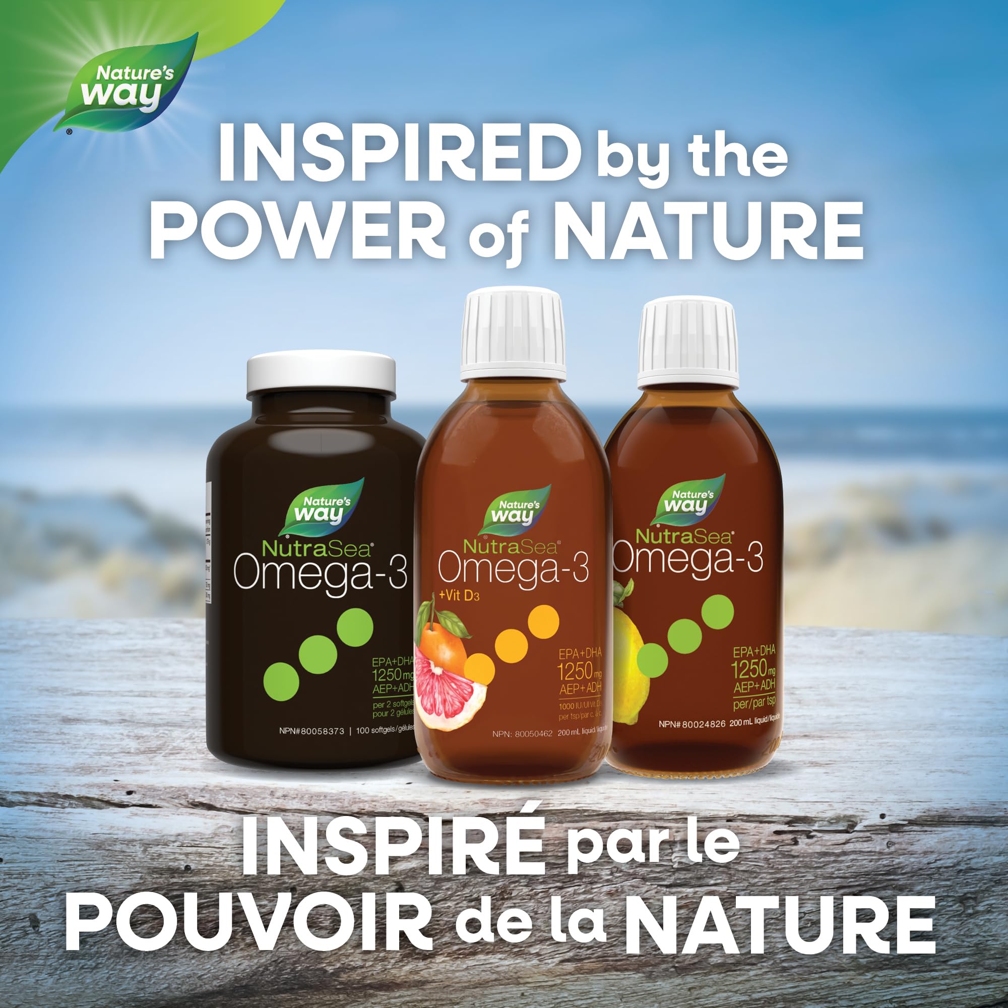 Nature's Way NutraSea Omega 3 + Vitamin D Fish Oil Liquid Supplement – Grapefruit Tangerine Flavour – 1250mg EPA & DHA + 1000IU D3, 200 mL 🍁 All In One Marketplace Canada