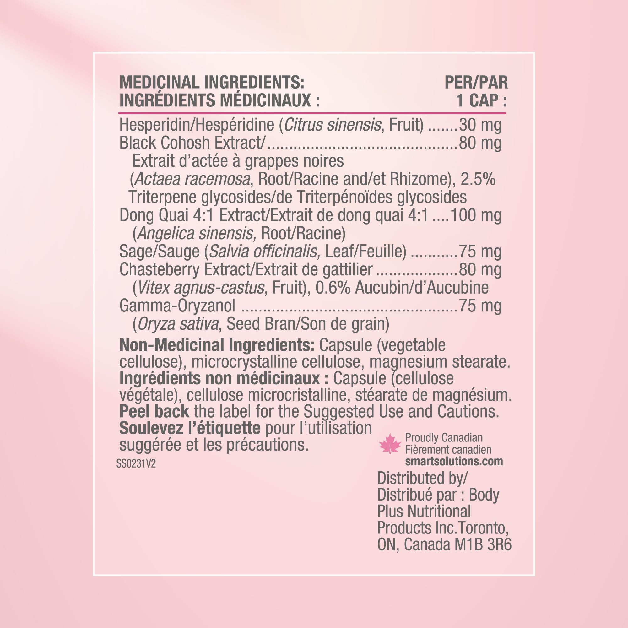 Smart Solutions Menosmart+ Vegetarian Capsules, Reduces Hot Flashes and Night Sweats, Promotes a Calm Mood, and Relieves Menopause Symptoms. With Sage, Black Cohosh, and Chasteberry, Gluten-Free, 120 Count 🍁 All In One Marketplace Canada