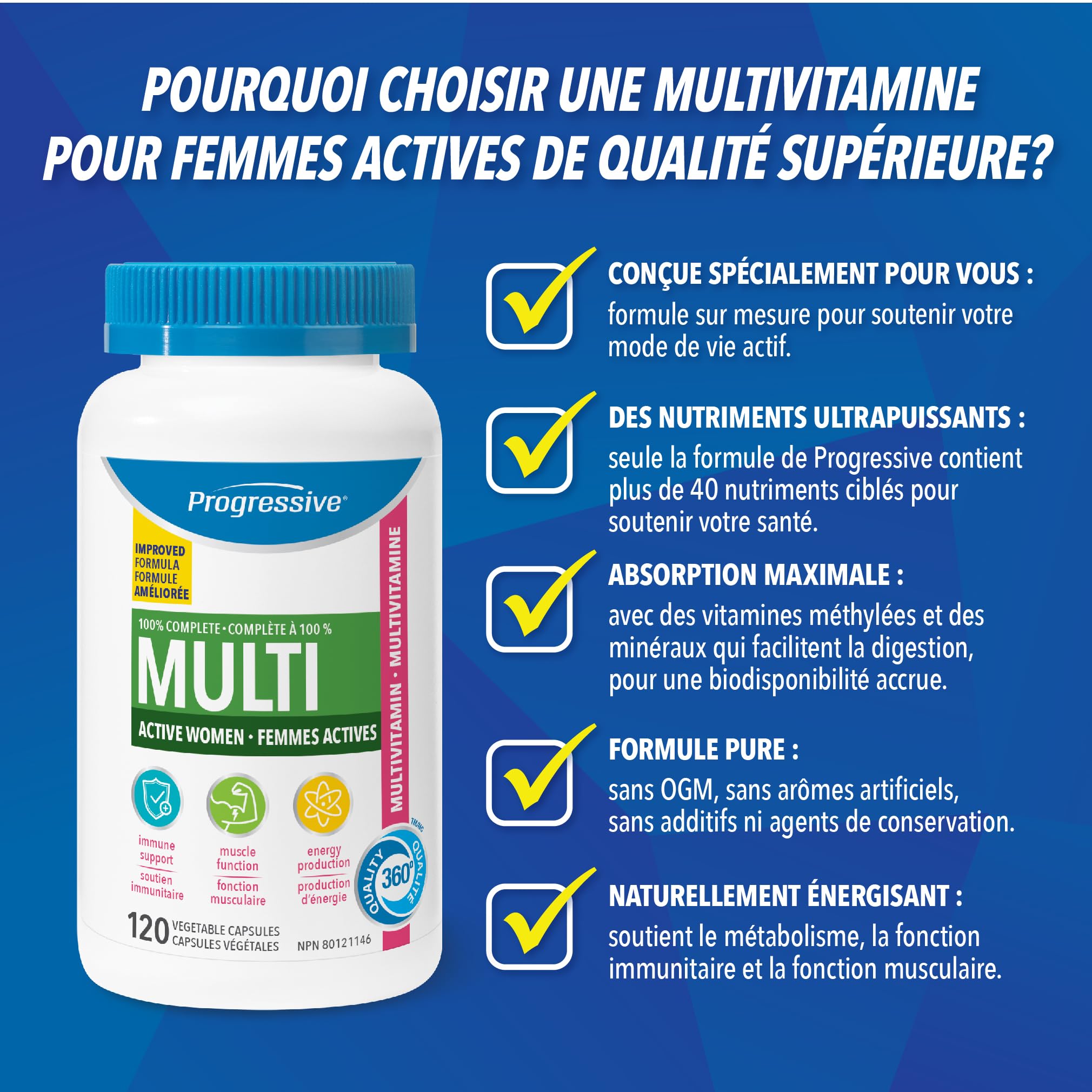 Progressive Advanced Daily Multivitamin for Active Women, with DIM, Chastetree, Maca, and Ashwagandha. Supports Immune Health, Healthy Estrogen Balance, and Energy, 100% Complete, Canadian-Made, 120 Count 🍁 All In One Marketplace Canada