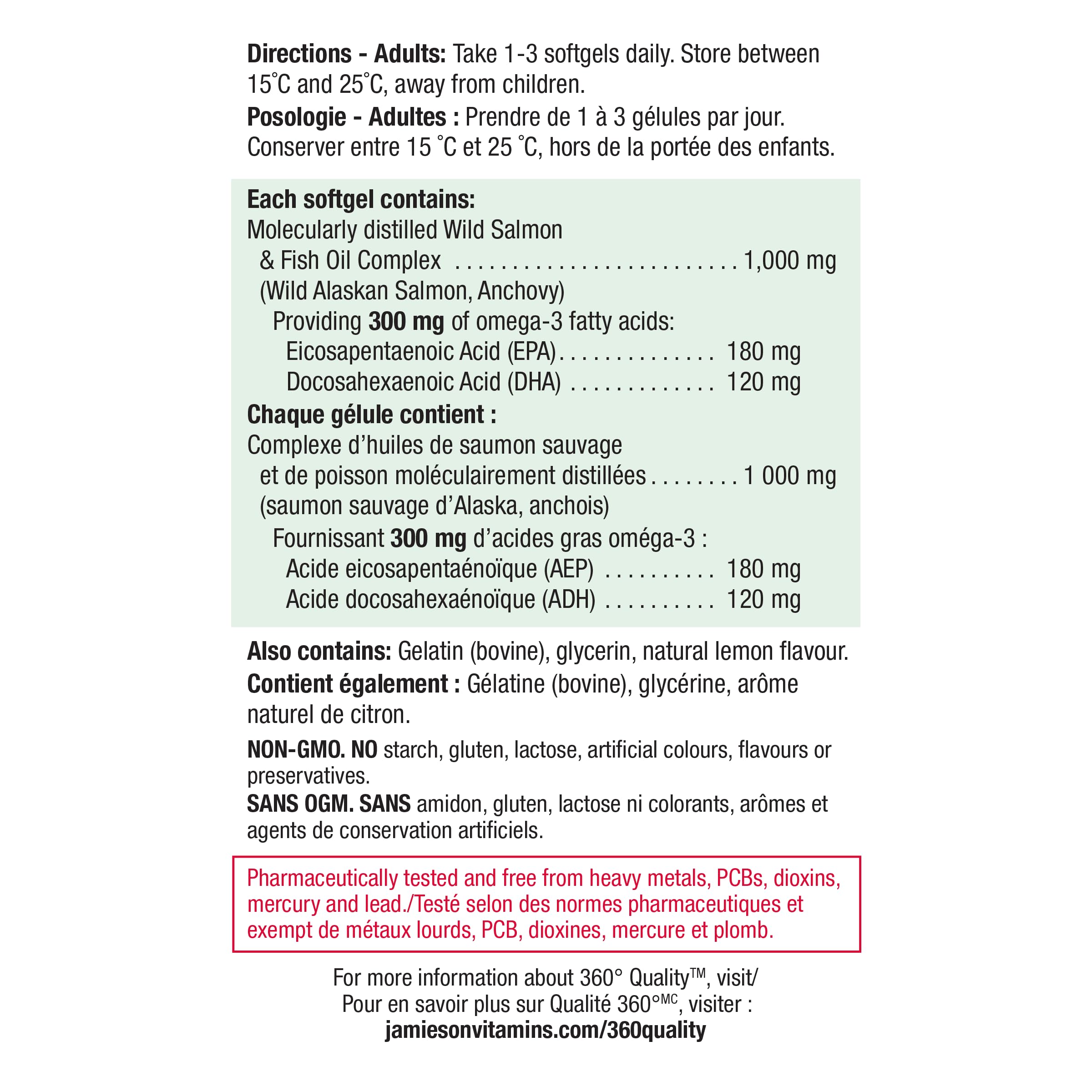 Jamieson Wild Salmon & Fish Oil 1,000 mg, No Fishy Aftertaste, Supports Heart Health and Brain Health. With Wild Alaskan Salmon, EPA, and DHA, Non-GMO, Gluten-Free, Proudly Canadian, 210 Softgels 🍁 All In One Marketplace Canada