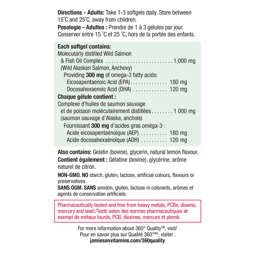 Jamieson Wild Salmon & Fish Oil 1,000 mg, No Fishy Aftertaste, Supports Heart Health and Brain Health. With Wild Alaskan Salmon, EPA, and DHA, Non-GMO, Gluten-Free, Proudly Canadian, 210 Softgels 🍁 All In One Marketplace Canada