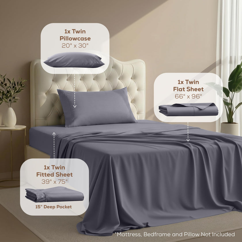 Utopia Bedding Twin/Single Bed Sheets - 3 Piece Twin Size Cooling Sheet Set - Hotel Luxury Soft Breathable Microfiber, Oeko-TEX, Deep Pocket Easy Fit & Care, Fade & Wrinkle Resistant, Grey 🍁 All In One Marketplace Canada