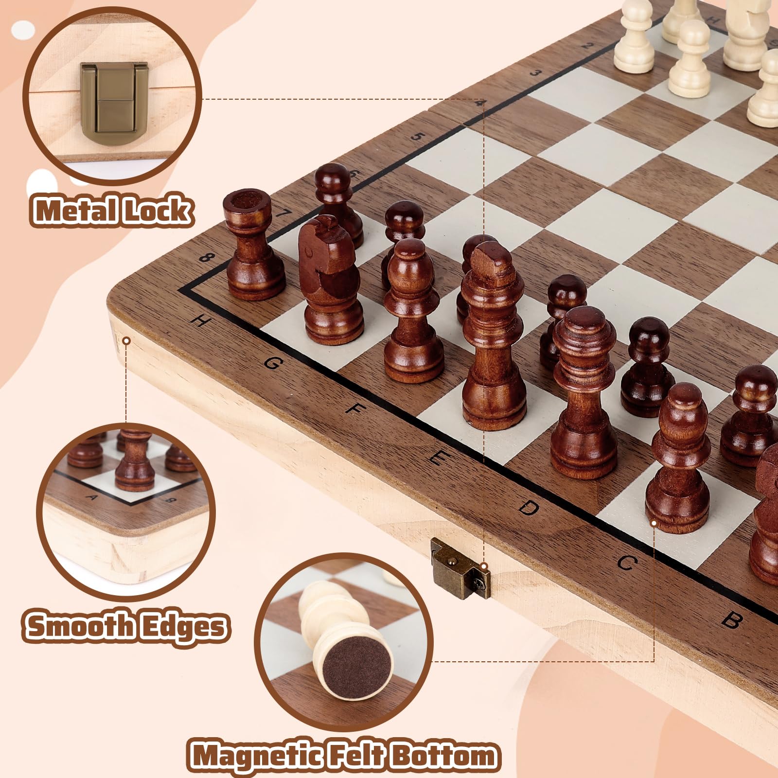Joneytech Wooden Chess Set,11.5 inch Magnetic Chess Board Folding Design with Storage Travel Chess Game for Kids, Adults and Family Game Night 🍁 All In One Marketplace Canada