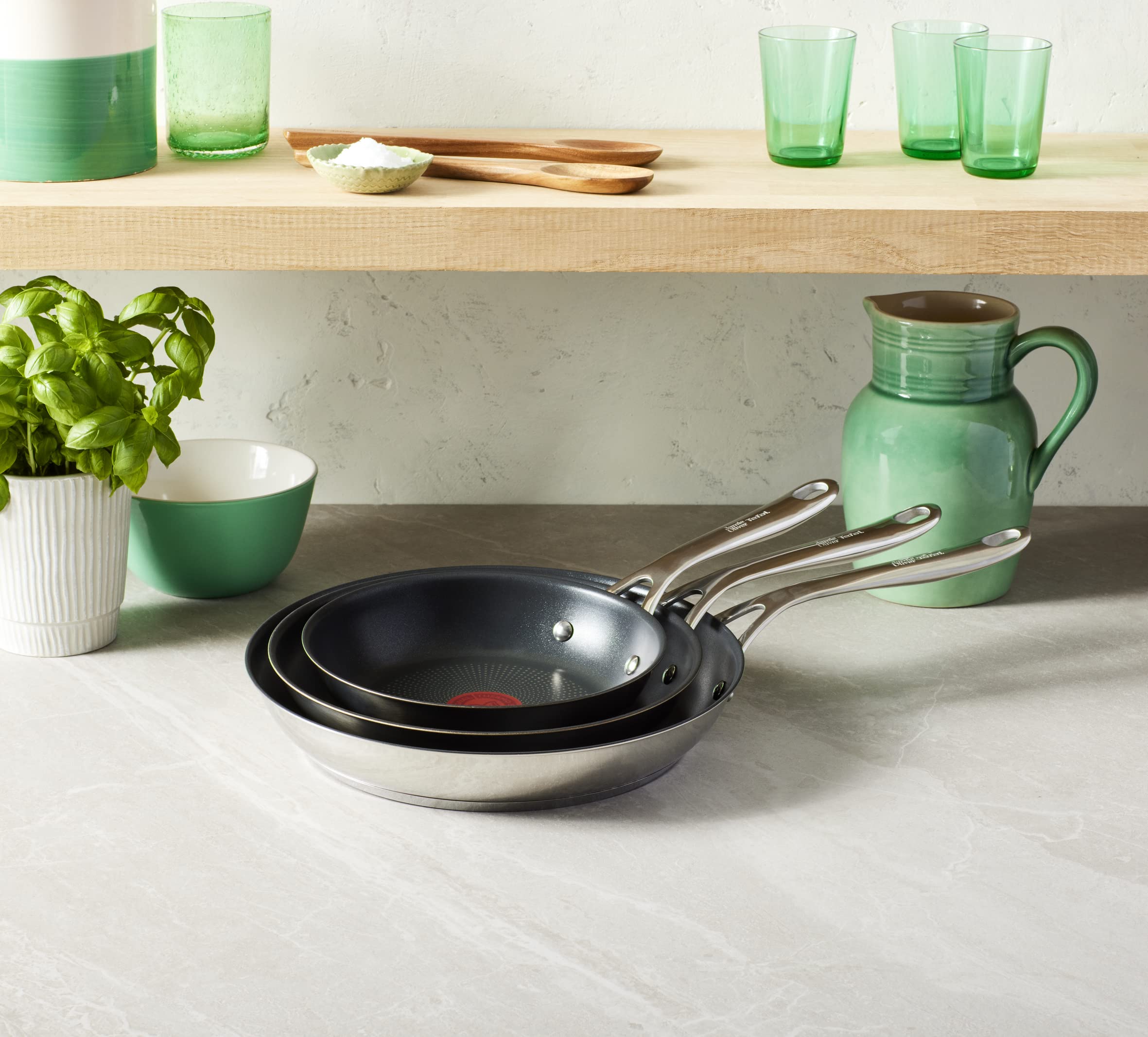 Jamie Oliver by Tefal Cooks Direct, Stainless Steel Pan Set, Frying Pans Nonstick Set 3 Pcs (20/24/28cm) (8/9/11 Inches), Induction Cookware with Even Heating 🍁 All In One Marketplace Canada
