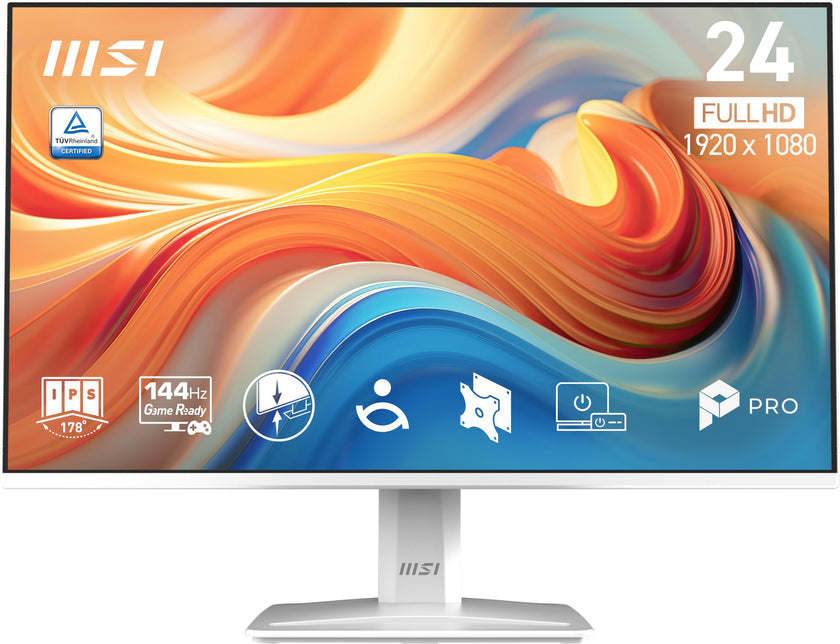 MSI PRO MP243W E14 24-inch IPS 1920 x 1080 (FHD) Computer Monitor, 144Hz, Adaptive-Sync, HDR Ready, HDMI, Display Port, VESA Mountable, Tilt, 4-Side Slim Bezel, 1ms, White 🍁 All In One Marketplace Canada