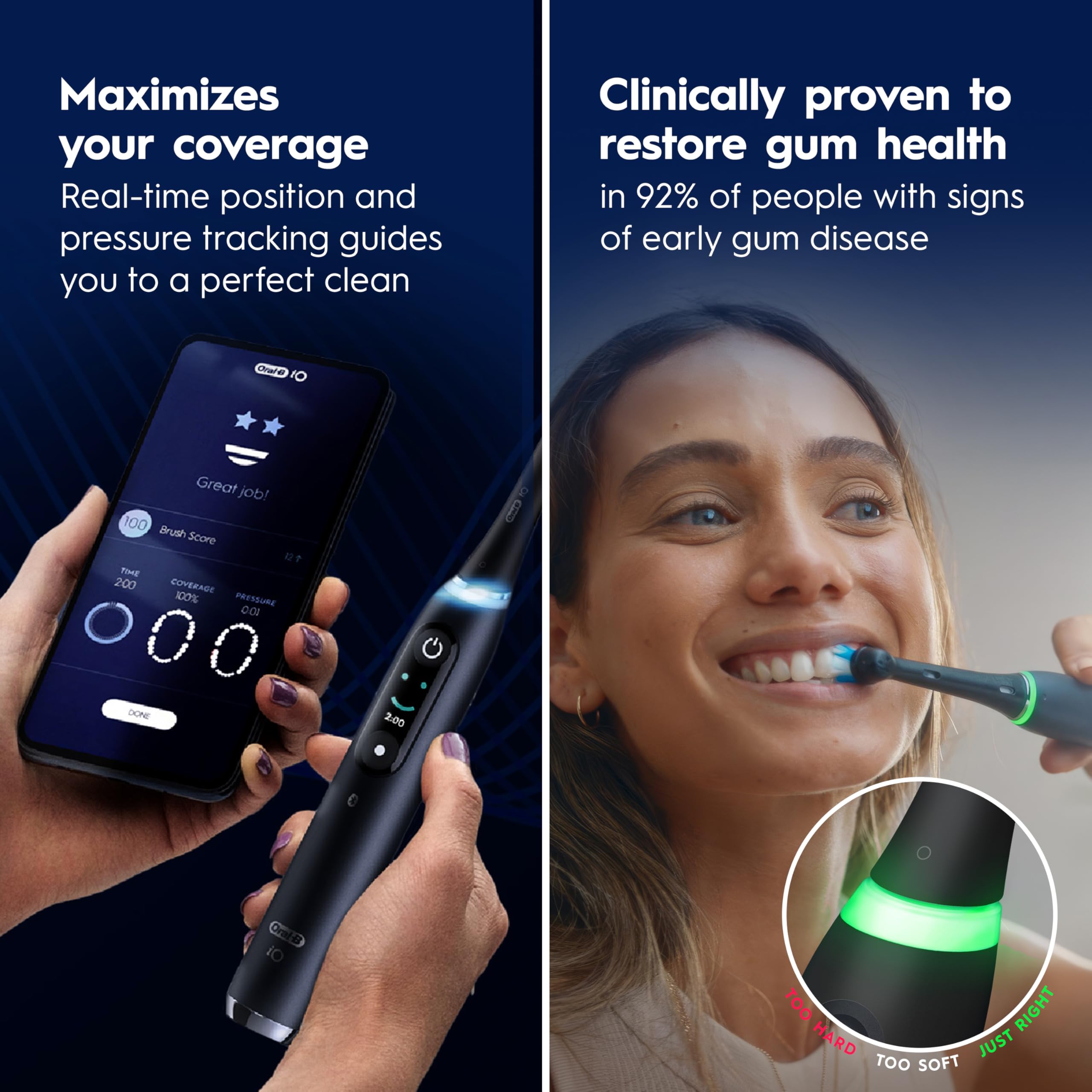 Oral-B iO Deep Clean + Protect Rechargeable Electric Toothbrush, Black with Visible Pressure Sensor, 5 Cleaning Settings, 2 Min Timer, a iO Series 7 Toothbrush, 2 Replacement Brush Heads, and Charging Travel Case 🍁 All In One Marketplace Canada