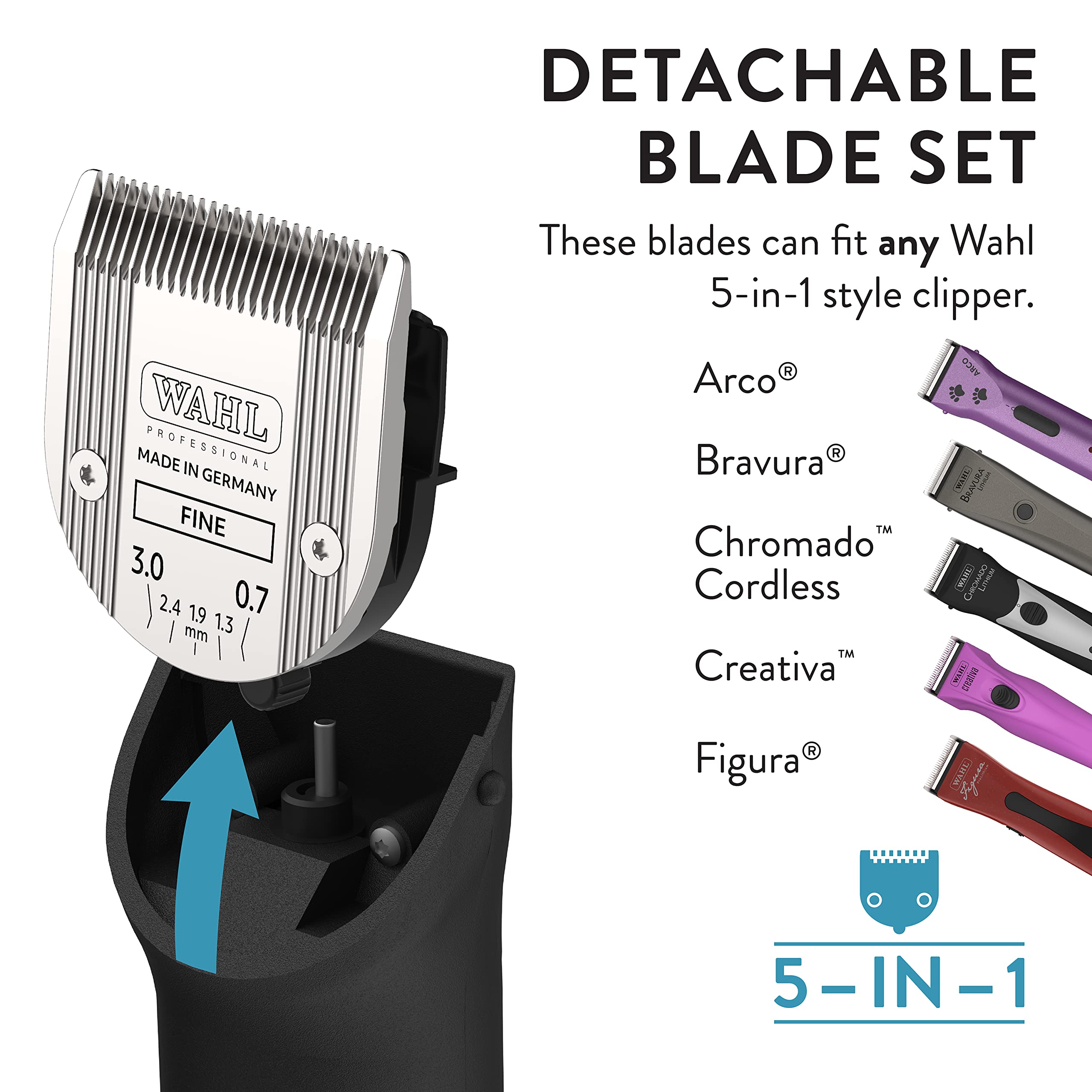 Wahl Professional Animal 5-in-1 Adjustable Pro Fine Adjustable Clipper Blade - for Arco, 5 Style Groom, Bravura, Chromado, Creativa, Figura & Motion Clippers - Replacement Blades - Silver, Made in Germany - Model 58190 🍁 All In One Marketplace Canada
