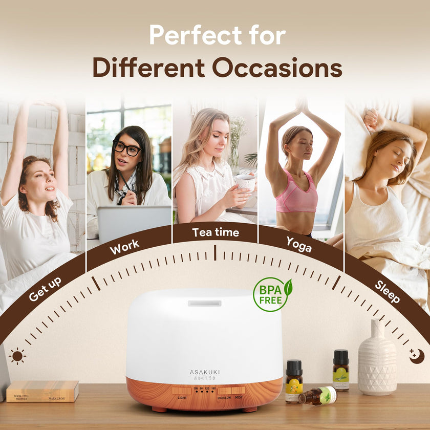 ASAKUKI 500ml Essential Oil Diffuser, 5 in 1 Premium Ultrasonic Aromatherapy Fragrant Oil Vaporizer Humidifier with Remote Control, 3 Timer and Auto-Off Safety Switch, 7 LED Light Colors 🍁 All In One Marketplace Canada