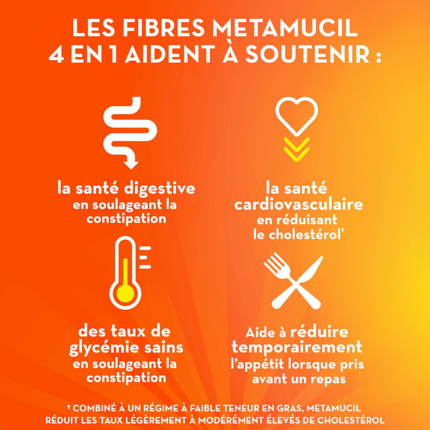 Metamucil, Daily Psyllium Husk Powder Supplement Packets, Sugar-Free, 4-in-1 Fibre for Digestive Health, Orange Smooth Flavored Drink, 44 Servings 🍁 All In One Marketplace Canada