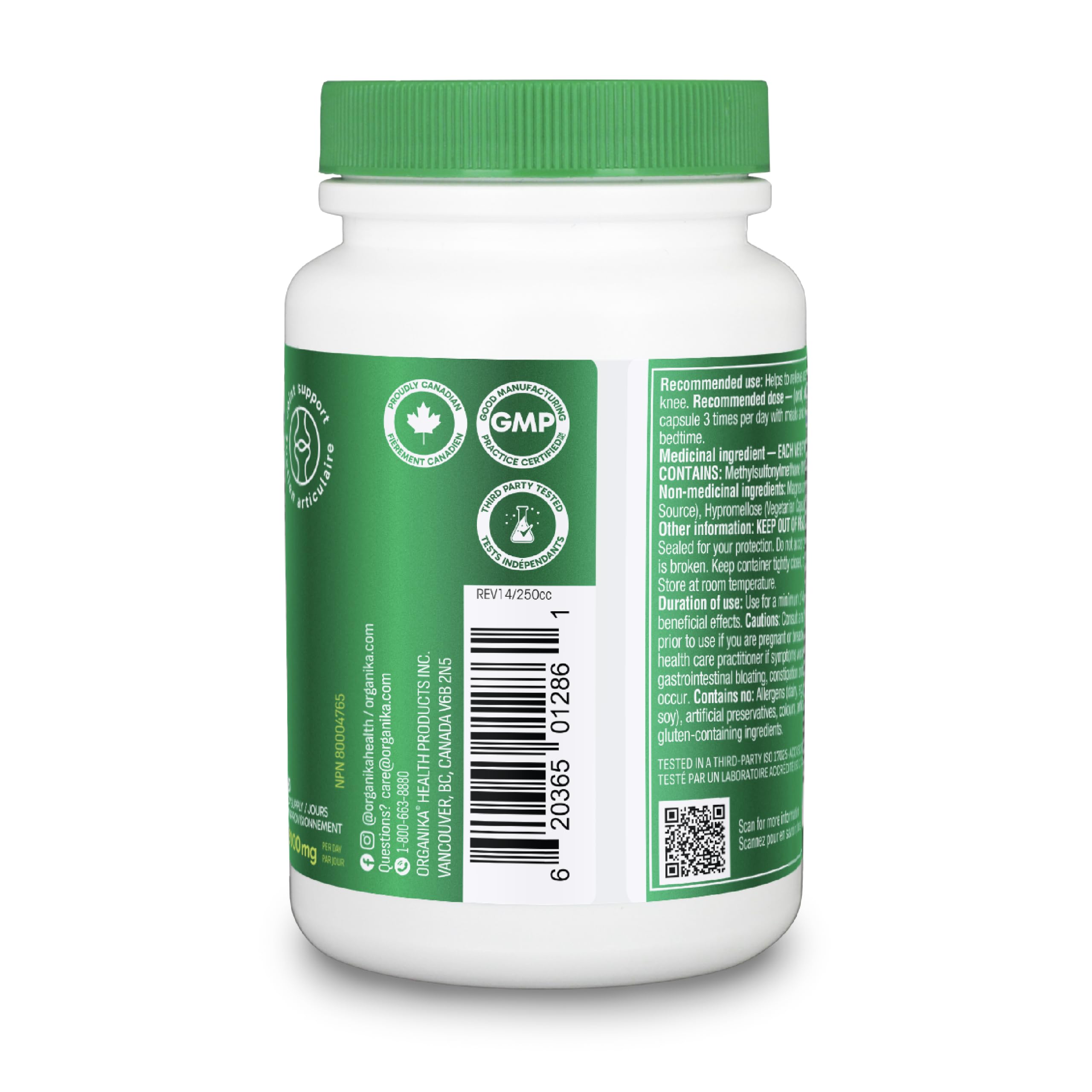 Organika MSM - Joint Support and Inflammation Relief Supplement | Supports Healthier Joints, Bones and Cartilage | Stronger Hair, Skin and Nails | Potent Antioxidant | 1,000mg of MSM - 90 vcaps 🍁 All In One Marketplace Canada