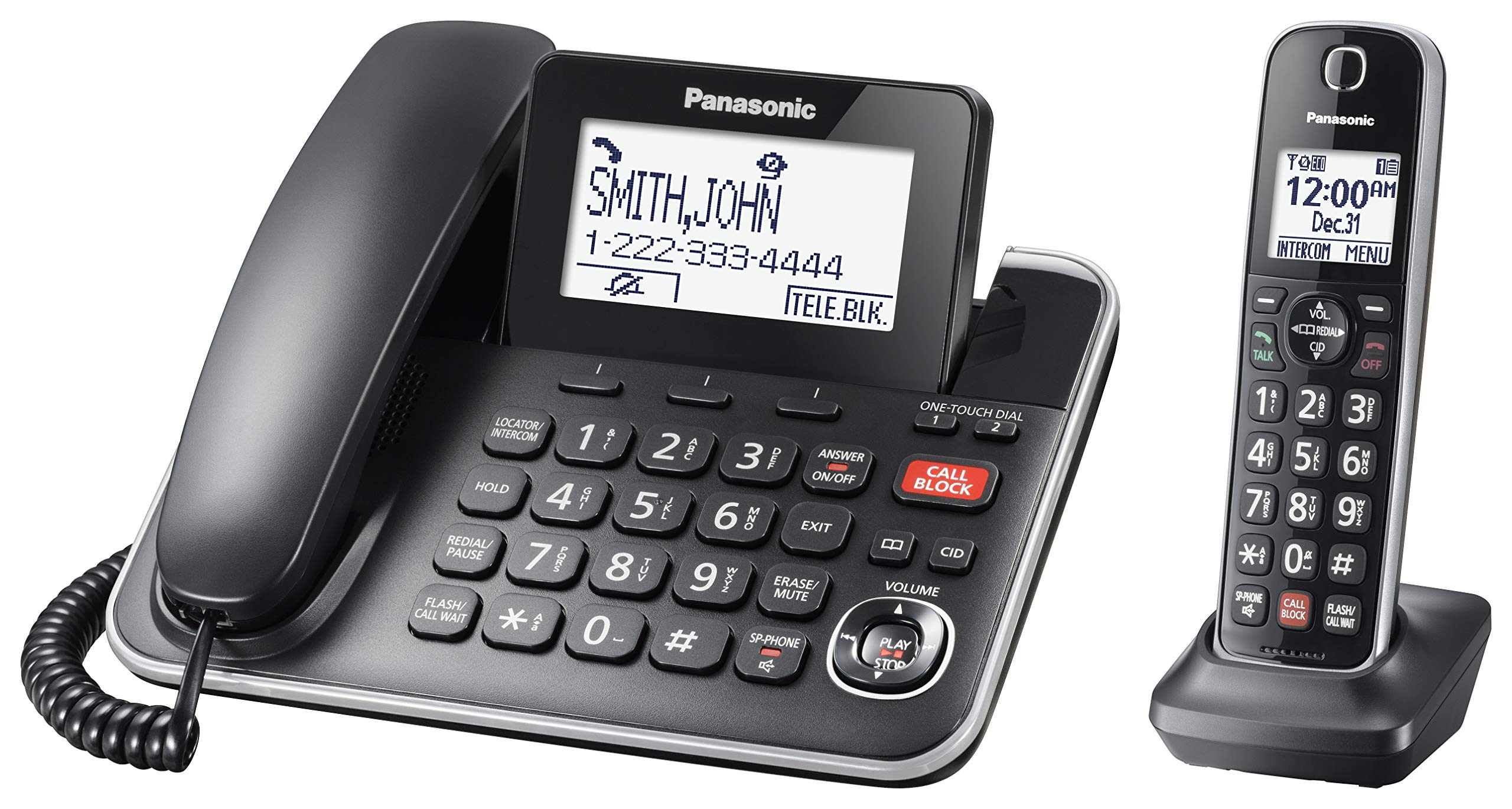 Panasonic DECT 6.0 2-in-1 Corded/Cordless Phone with Answering Machine, Advanced Call Block (1,000 Numbers), and Talking Caller ID - 1 Cordless Handset - KX-TGF870CB, Black 🍁 All In One Marketplace Canada