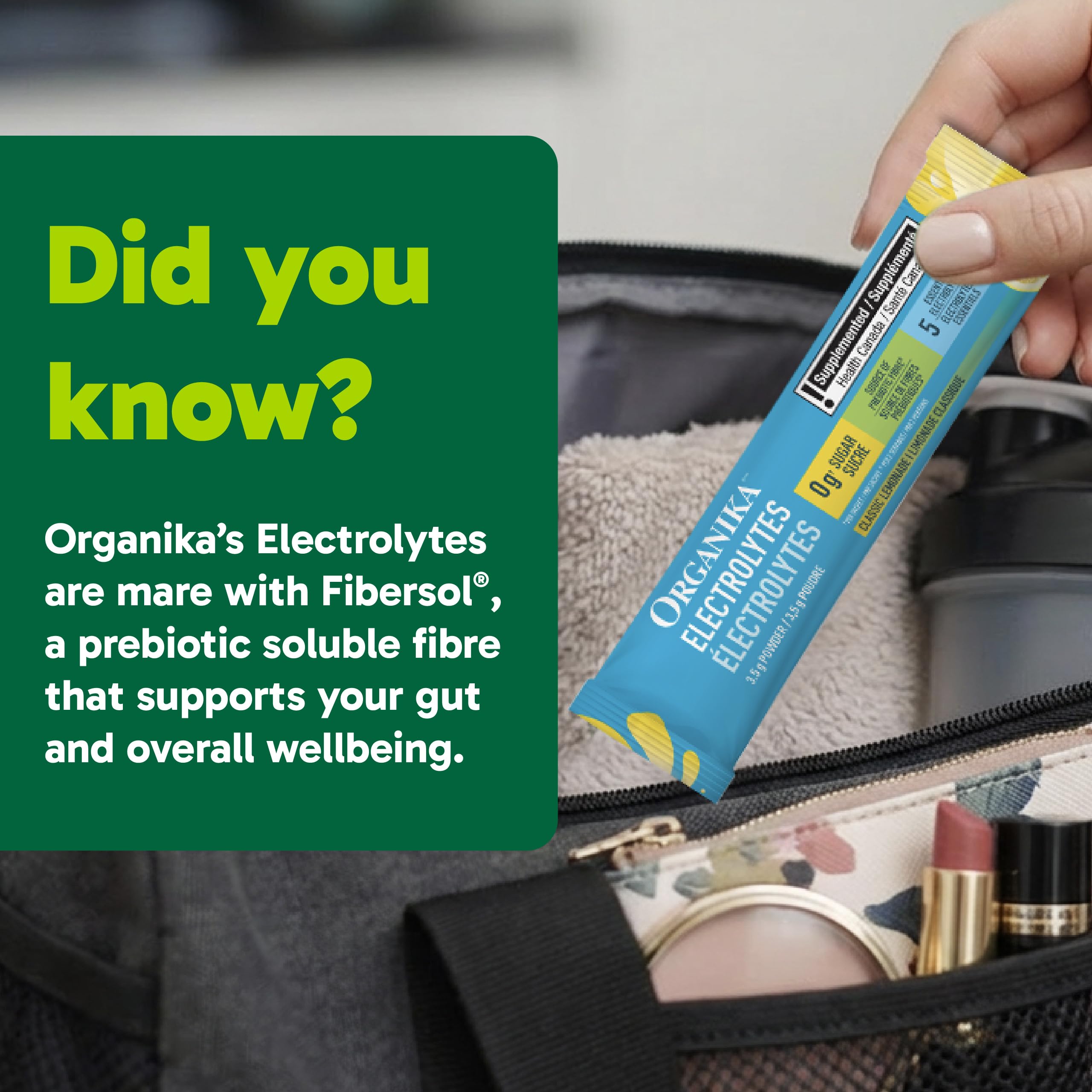 Organika Canadian-Made Electrolytes Powder with Vitamin C & Prebiotic Fibre - Sugar-Free Hydration Drink Mix - Classic Lemonade - 20 Single-Serve Sachets x 3.5g 🍁 All In One Marketplace Canada