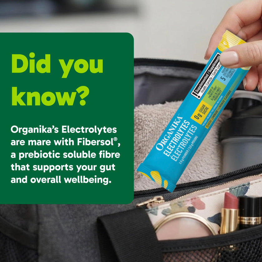 Organika Canadian-Made Electrolytes Powder with Vitamin C & Prebiotic Fibre - Sugar-Free Hydration Drink Mix - Classic Lemonade - 20 Single-Serve Sachets x 3.5g 🍁 All In One Marketplace Canada