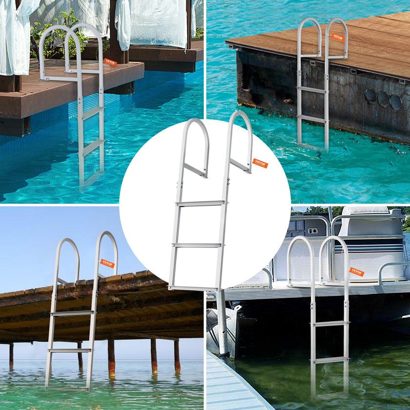 VEVOR Dock Ladder, Removable 3 Steps, 500 lbs Load Capacity, Aluminum Alloy Pontoon Boat Ladder with 3.1'' Wide Step & Nonslip Mat, Easy to Install for Ship/Lake/Pool/Marine Boarding 🍁 All In One Marketplace Canada