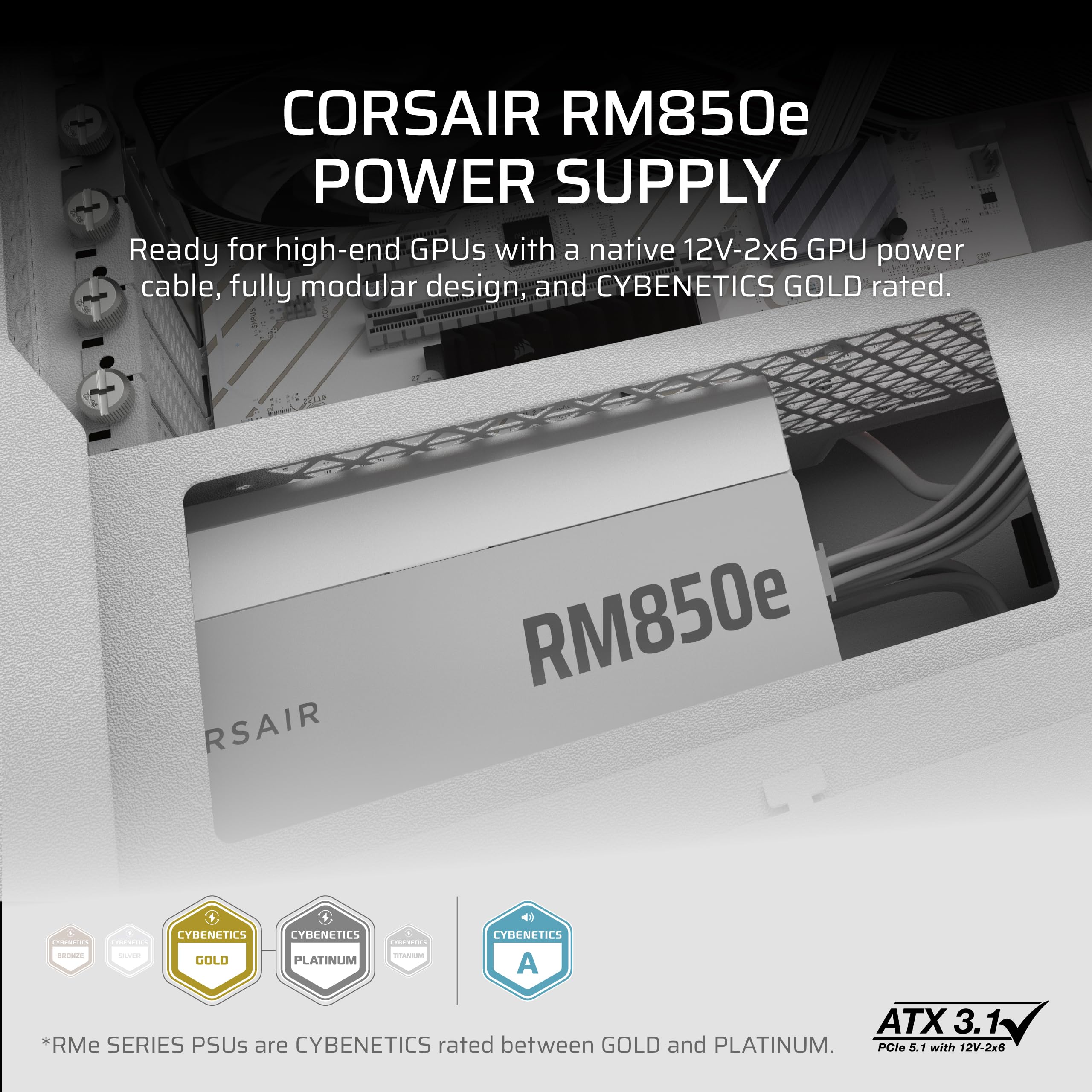CORSAIR RM850e (2025) Fully Modular Low-Noise ATX Power Supply with 12V-2x6 Cable – ATX 3.1 & PCIe 5.1 Compliant, Cybenetics Gold Efficiency, 105°C-Rated Capacitors, Modern Standby Mode – White 🍁 All In One Marketplace Canada
