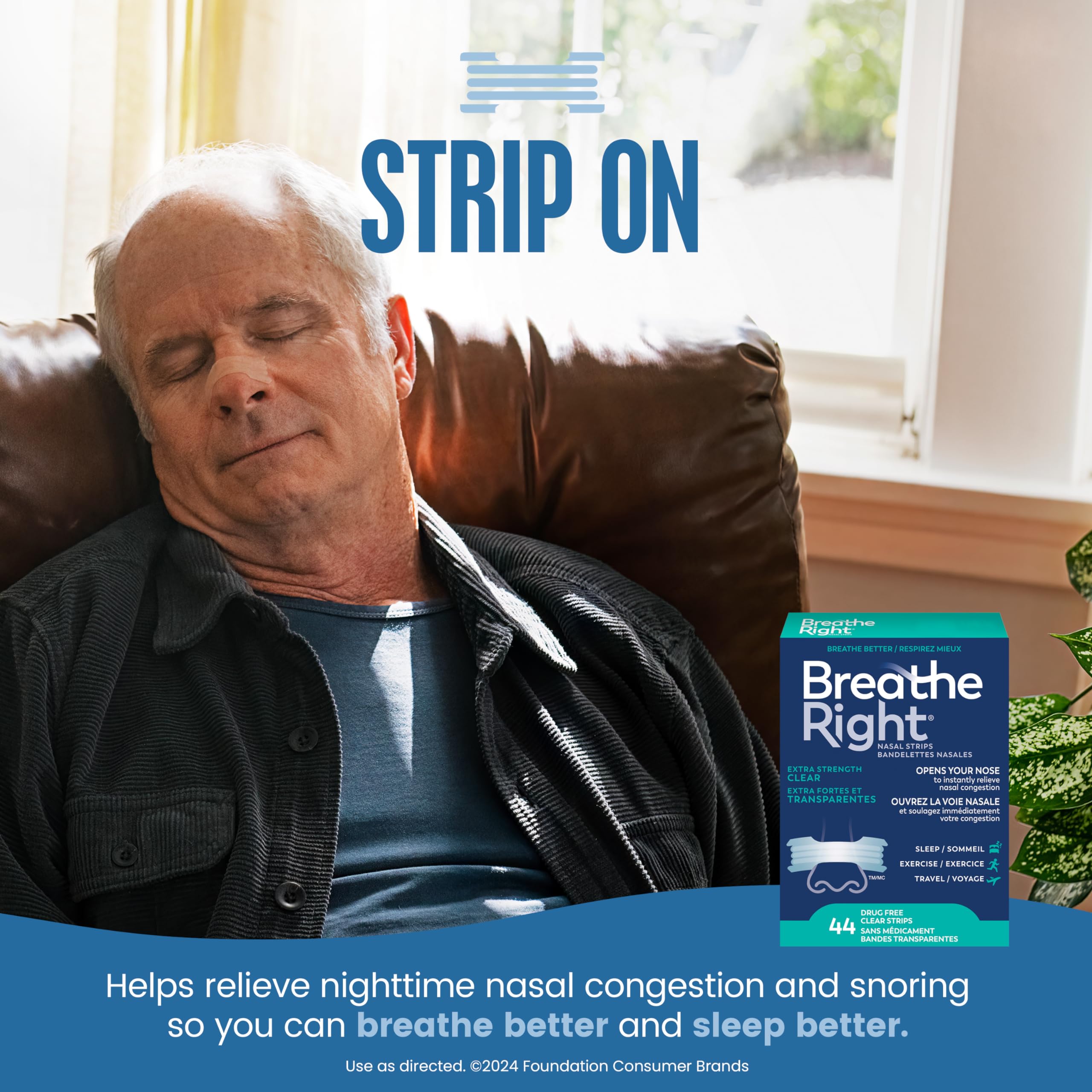 Breathe Right Nasal Strips, Extra Strength, Clear, Sensitive Skin, Drug-Free Snoring Solution & Nasal Congestion Relief Caused by Colds & Allergies, Nightly Sleep, 44 Count 🍁 All In One Marketplace Canada