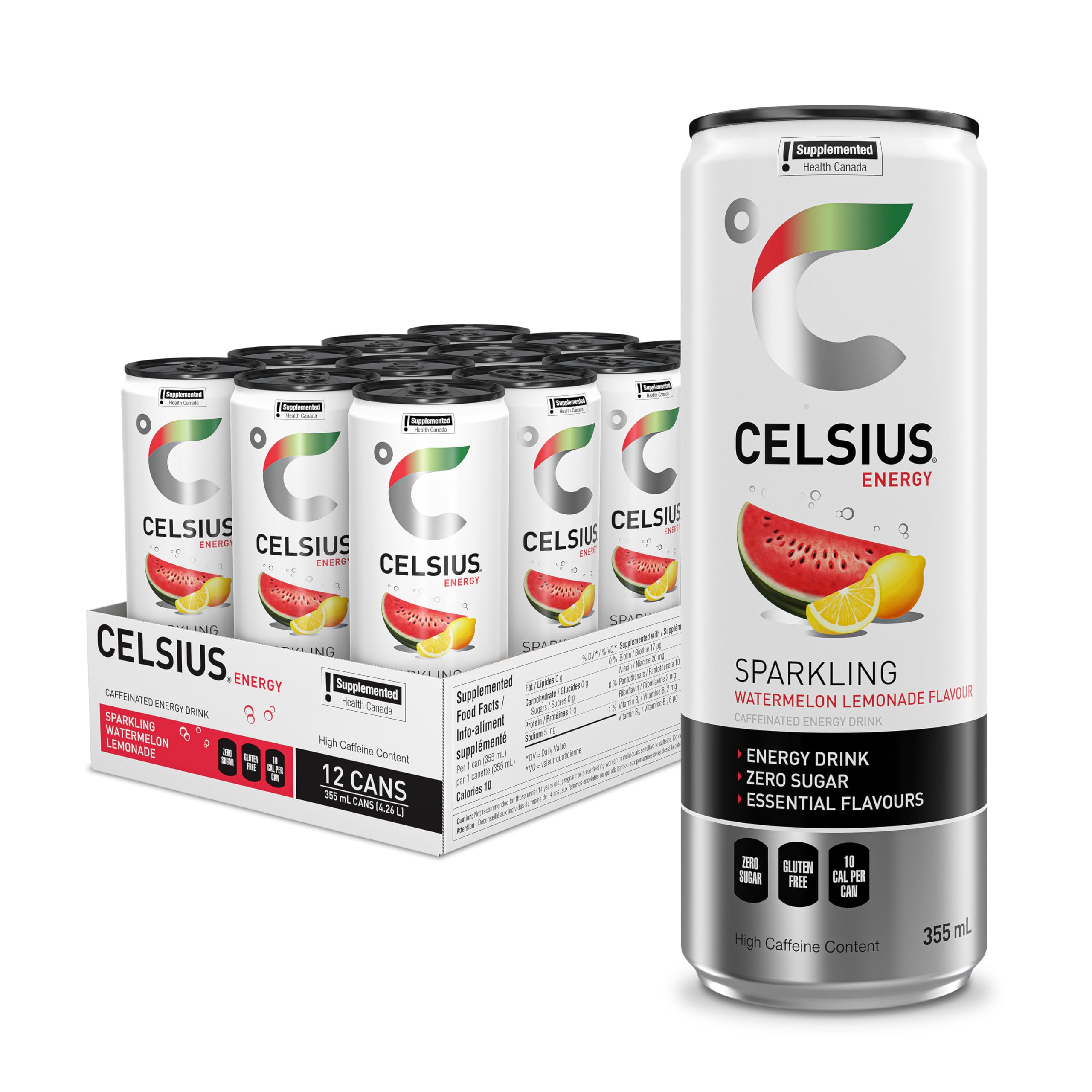CELSIUS Sparkling Watermelon Lemonade, Zero Sugar Energy Drink, 355ml (Pack of 12) 🍁 All In One Marketplace Canada