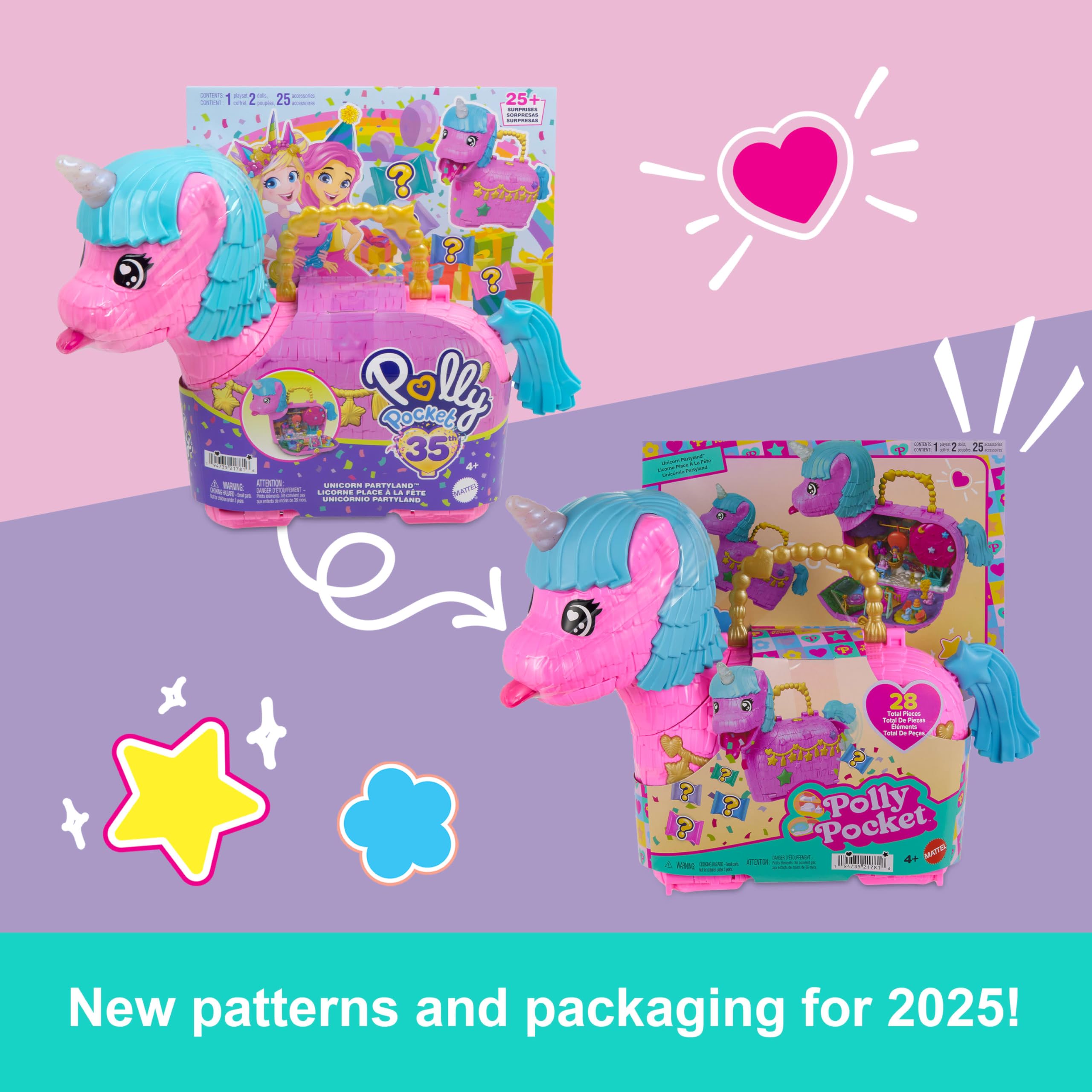 Polly Pocket Dolls & Playset with Pets & 25+ Surprise Accessories, Birthday Celebration Unicorn Partyland Playset, Hot Air Balloon Ride 🍁 All In One Marketplace Canada