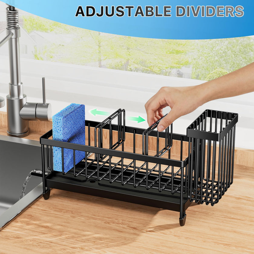 Cisily Sponge Holder for Kitchen Sink, Sink Caddy with High Brush Holder, Organzier Rustproof 304 Stainless Steel Dish Organizer Divider, Soap Dispenser Storage (Black) 🍁 All In One Marketplace Canada