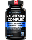 Nutratology Magnesium Complex - Glycinate, Malate, L-Threonate & Taurate With Vitamin B6 + Bioperine For Enhanced Absorption - Helps Support Healthy Bones, Muscles, Teeth & Heart - 100MG Elemental Magnesium Per Capsule - 120 Count