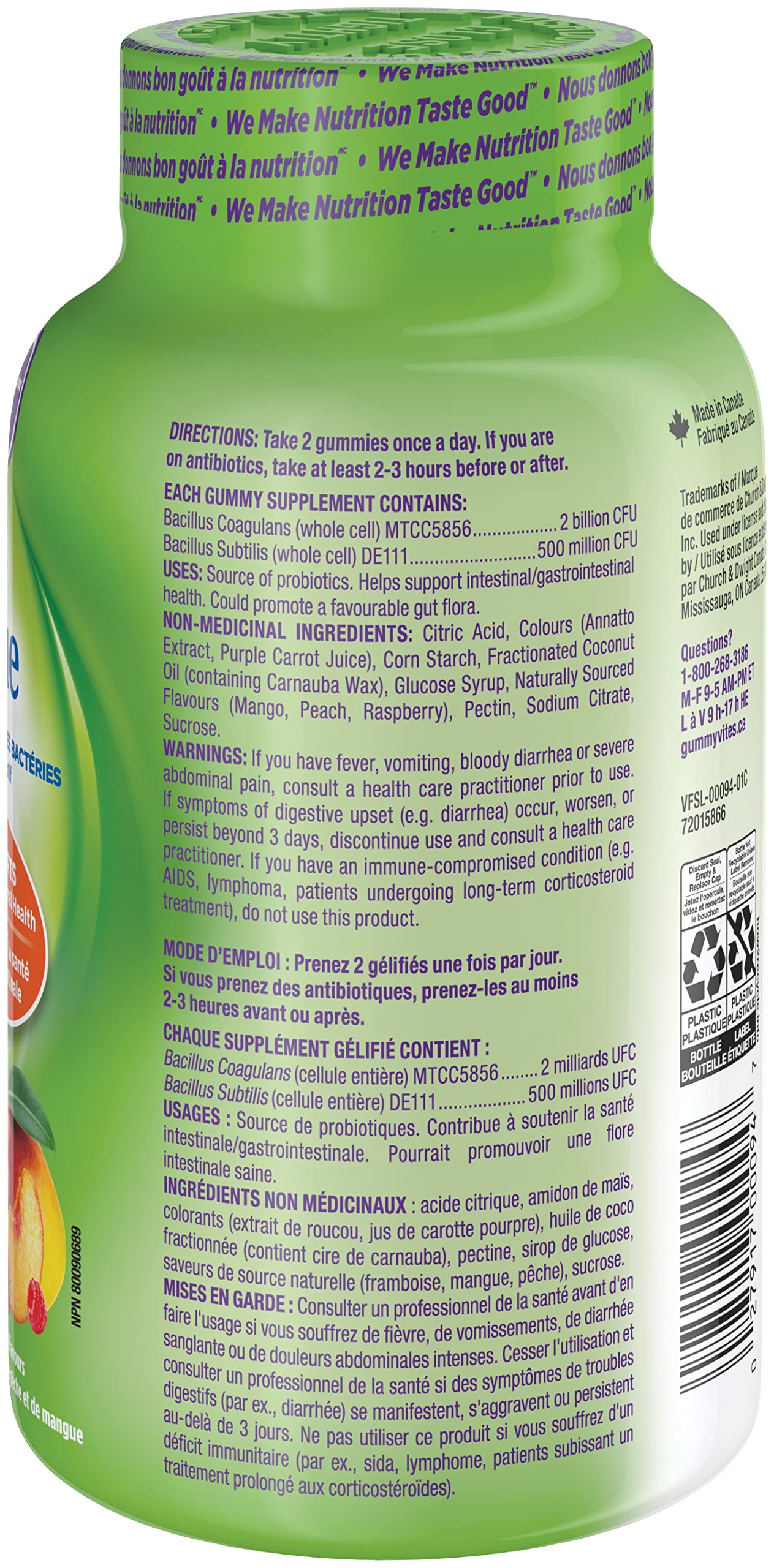 Vitafusion Probiotic Gummies - Provides Good Bacteria to the Digestive Tract, 5 Billion Active Cells, 2 Probiotic Strains, Supports Gastrointestinal Health, 35-Day Supply - 70 Count 🍁 All In One Marketplace Canada
