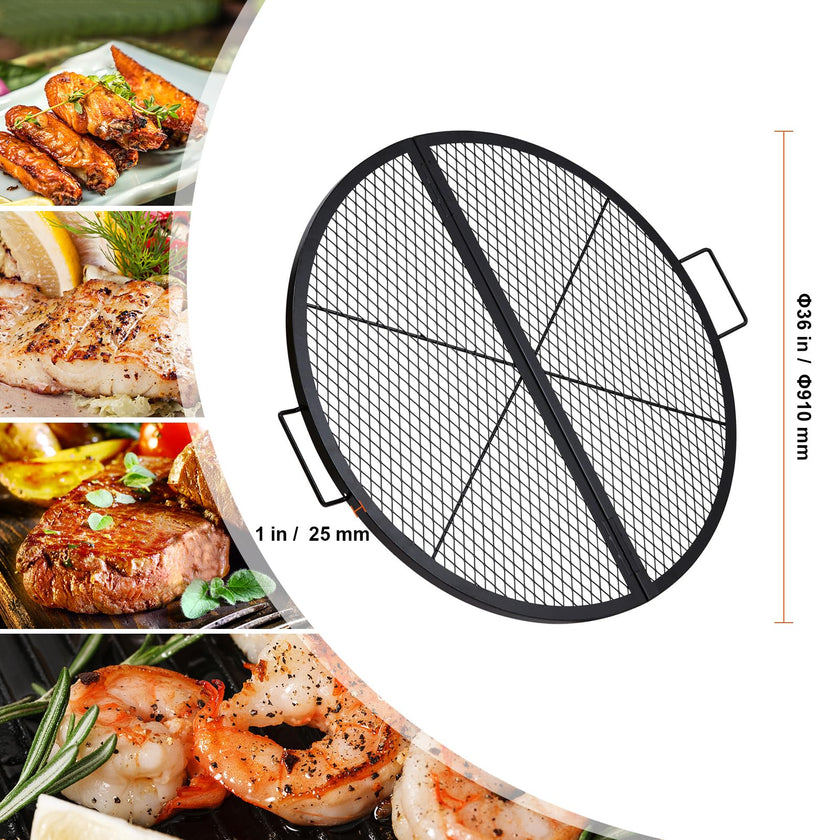 VEVOR X-Marks Fire Pit Grill Grate, Foldable Round Cooking Grate, Heavy Duty Steel Campfire BBQ Grill Grid with Handle and Support X Wire, Portable Camping Cookware for Outside Party, 36 Inch Black 🍁 All In One Marketplace Canada