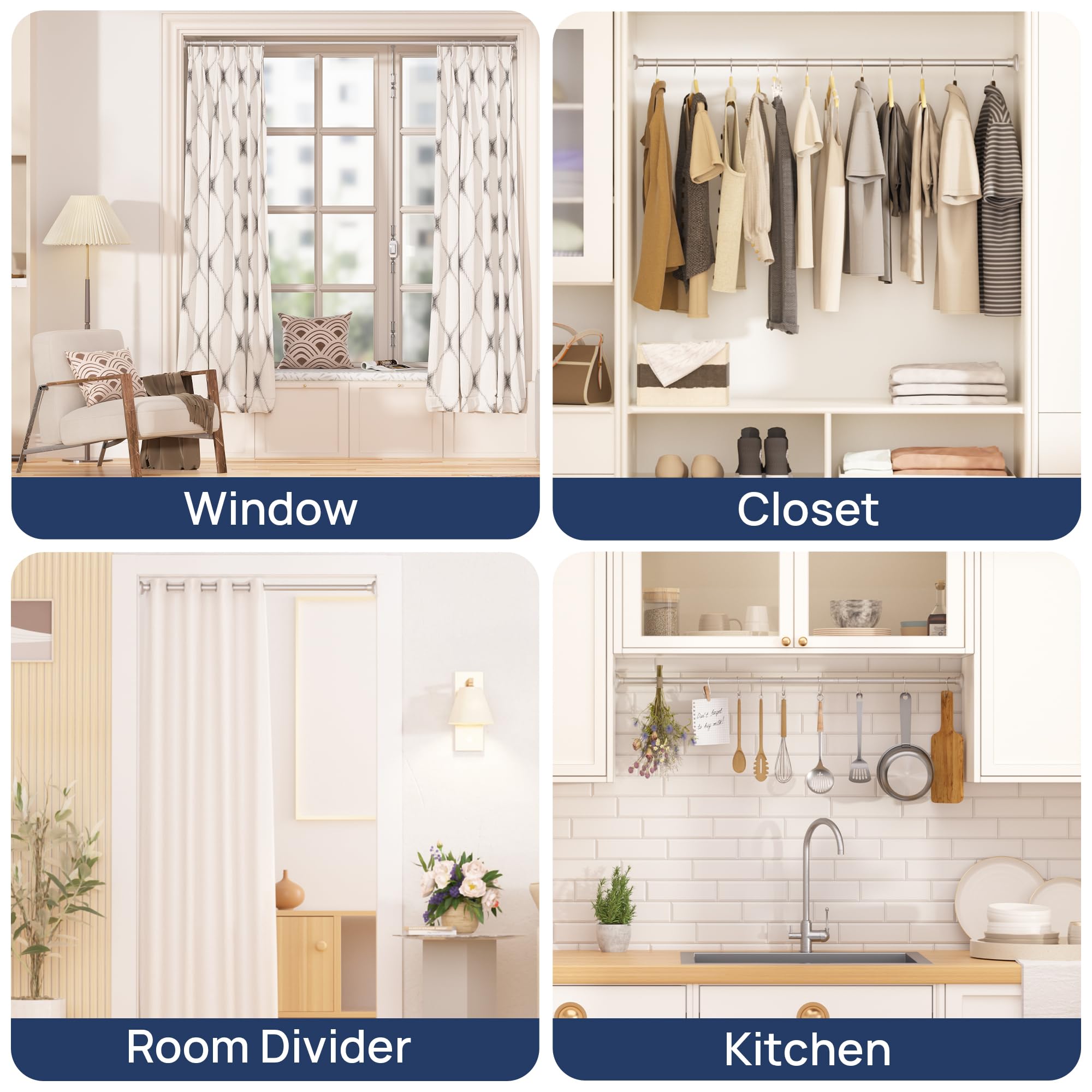 Shower Curtain Rod 30 to 76 Inches, 1 Inch Adjustable Spring Tension Stainless Steel Shower Rod No Drill for Bathroom, Closet, Window, Room Divider, Never Rust, Non Slip, Nickel 🍁 All In One Marketplace Canada