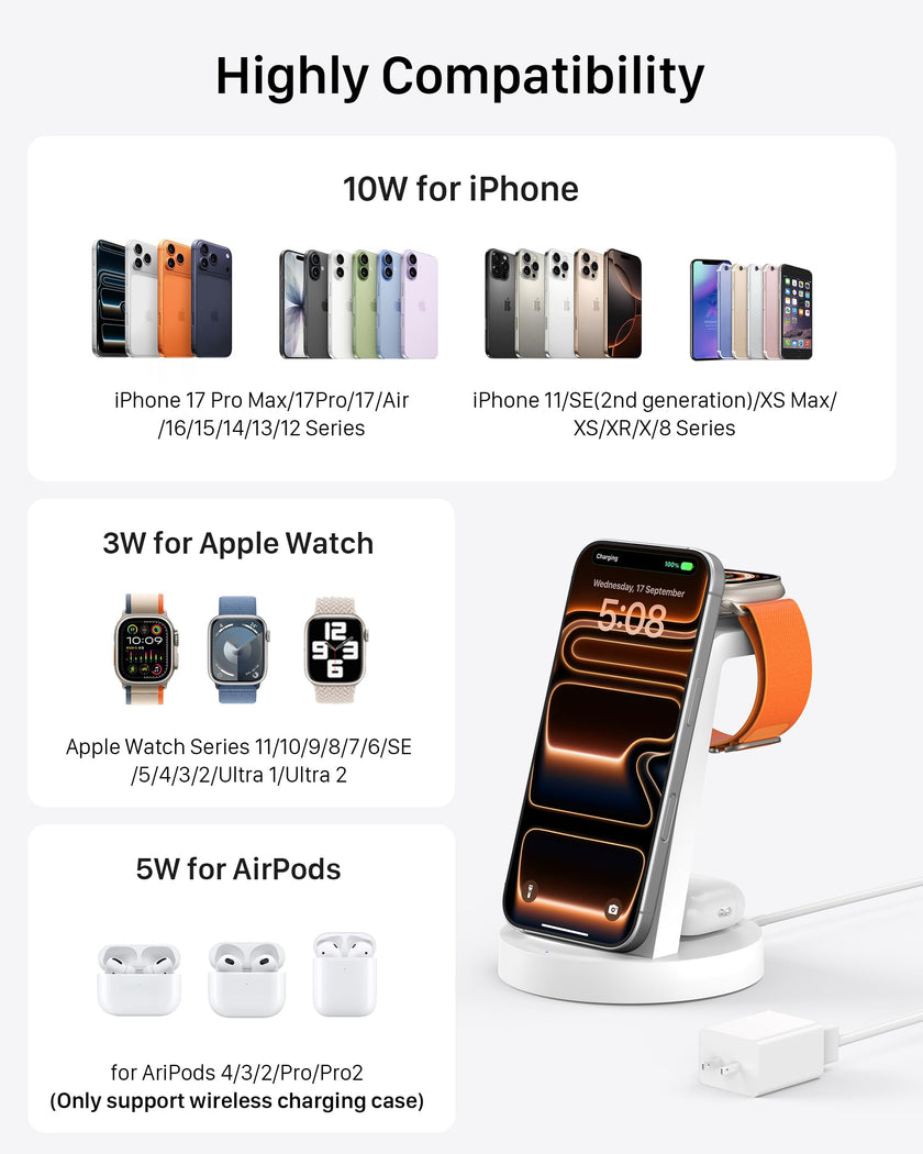 Anlmz 3 in 1 Charging Station for iPhone - Wireless Charger for Apple Products Multiple Devices - Charging Dock Stand for AirPods (for iPhone 17 16e 16 15 14 13 pro 12 11 X Max) 🍁 All In One Marketplace Canada