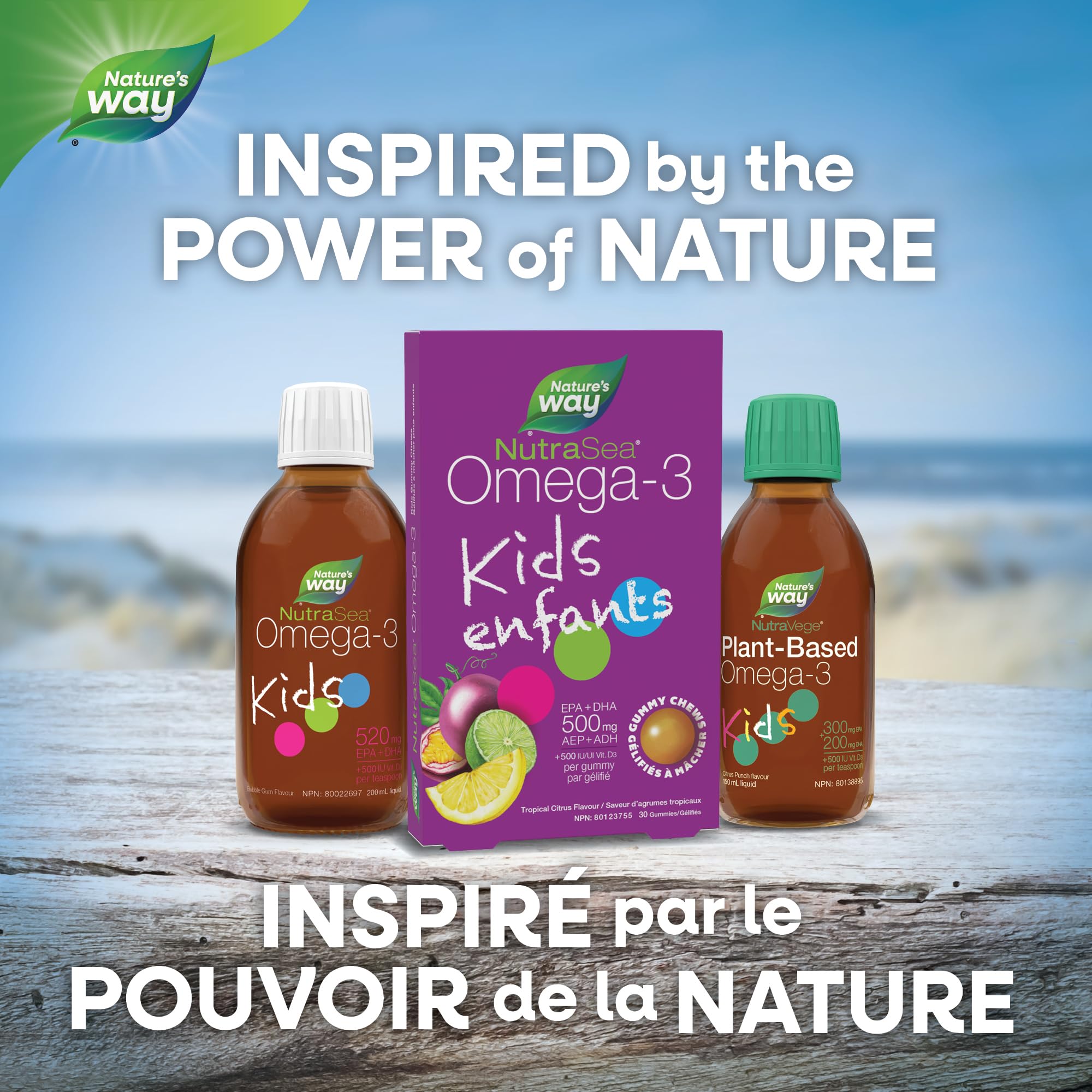 Nature's Way NutraSea Omega 3 Kids Gummy Chews Supplement with Fish Oil – Tropical Citrus Flavour – Brain, Bone & Immune Support for Kids Ages 3+ – 500mg EPA & DHA + 500IU Vitamin D3, 30 Gummies 🍁 All In One Marketplace Canada