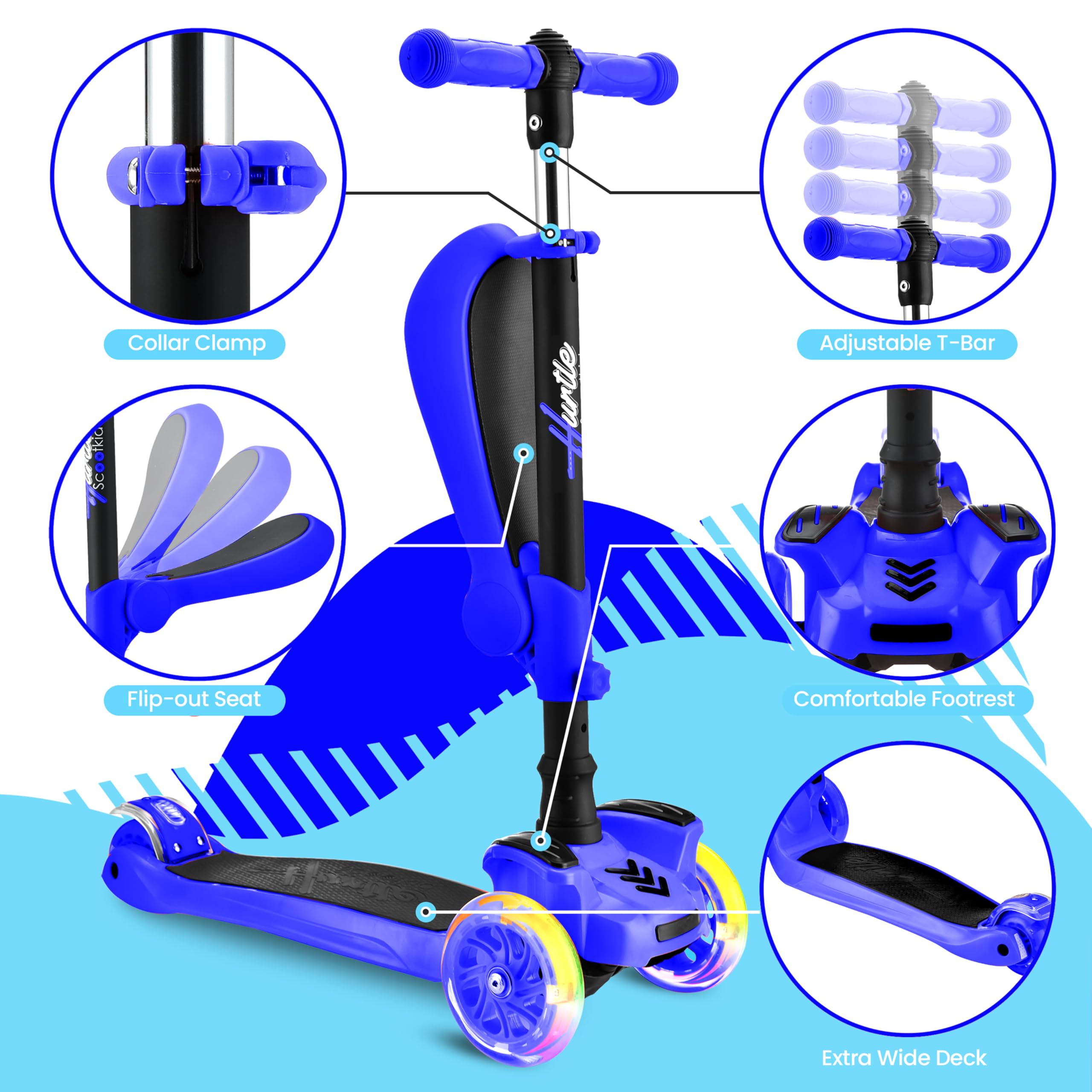 Hurtle - 3 Wheel Foldable Kick Scooter for Kids & Toddlers (Blue CA) 🍁 All In One Marketplace Canada