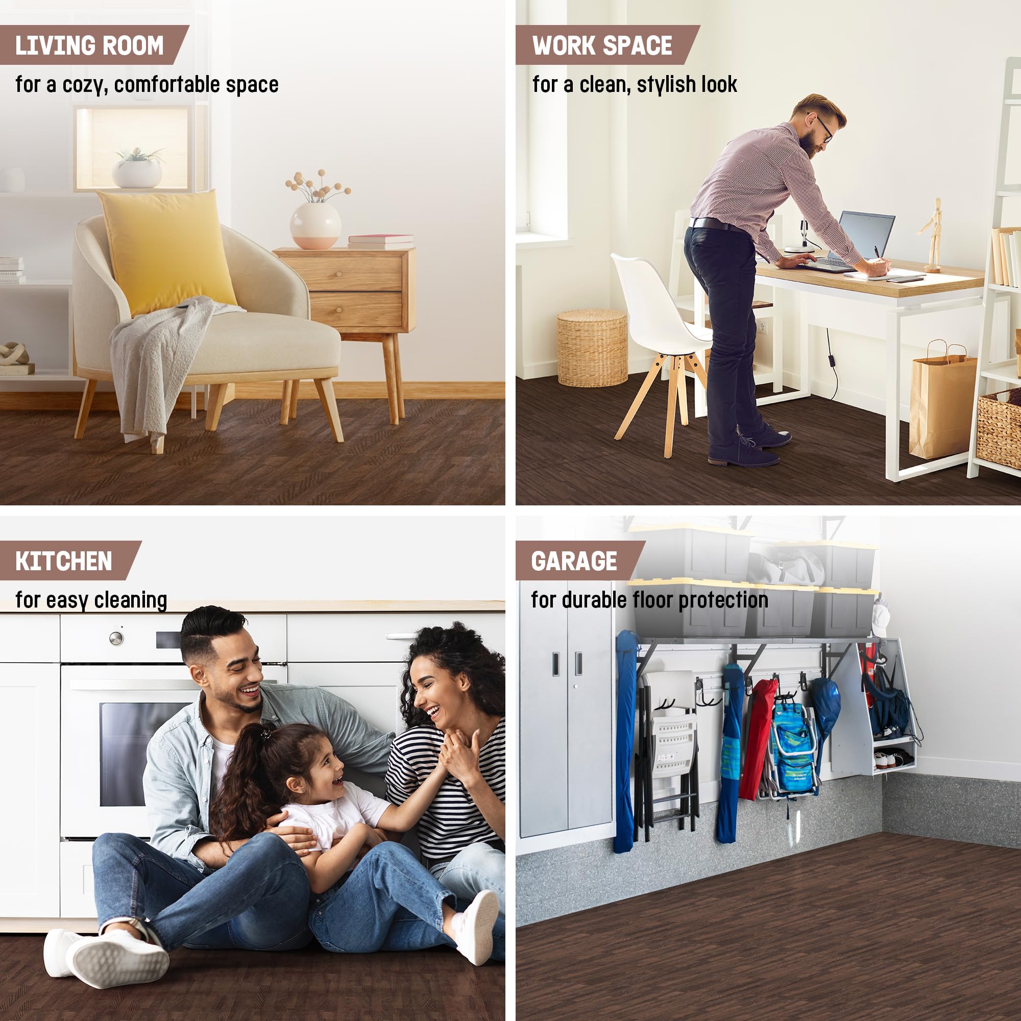 Yes4All EVA Interlocking Mats, Puzzle Floor Tiles, Foam Floor Padding with Border for Furniture, Home Space, Living Room, Garage - Dark Oak Wood, 4.46 m2 🍁 All In One Marketplace Canada