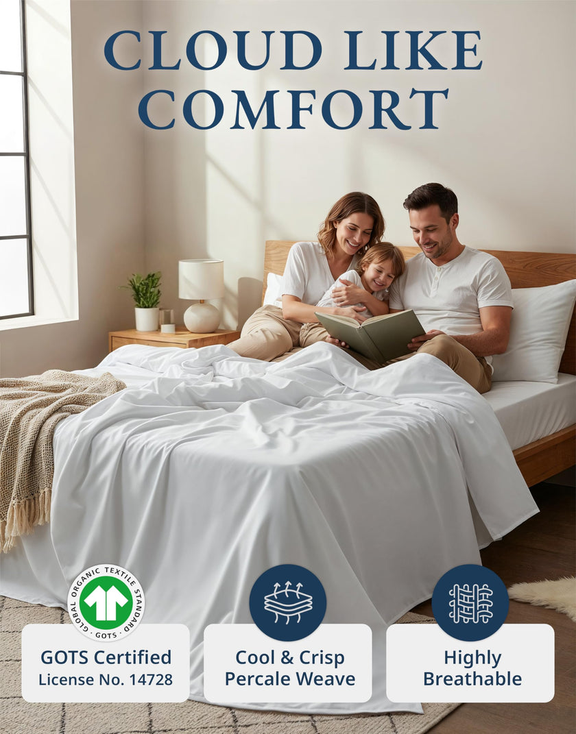 Lane Linen 100% Organic Cotton Queen Sheet Set, 4-Piece Percale Bed Sheets for Queen Bed - Soft, Breathable, Hypoallergenic, Deep Pocket Fits Mattress Up to 15